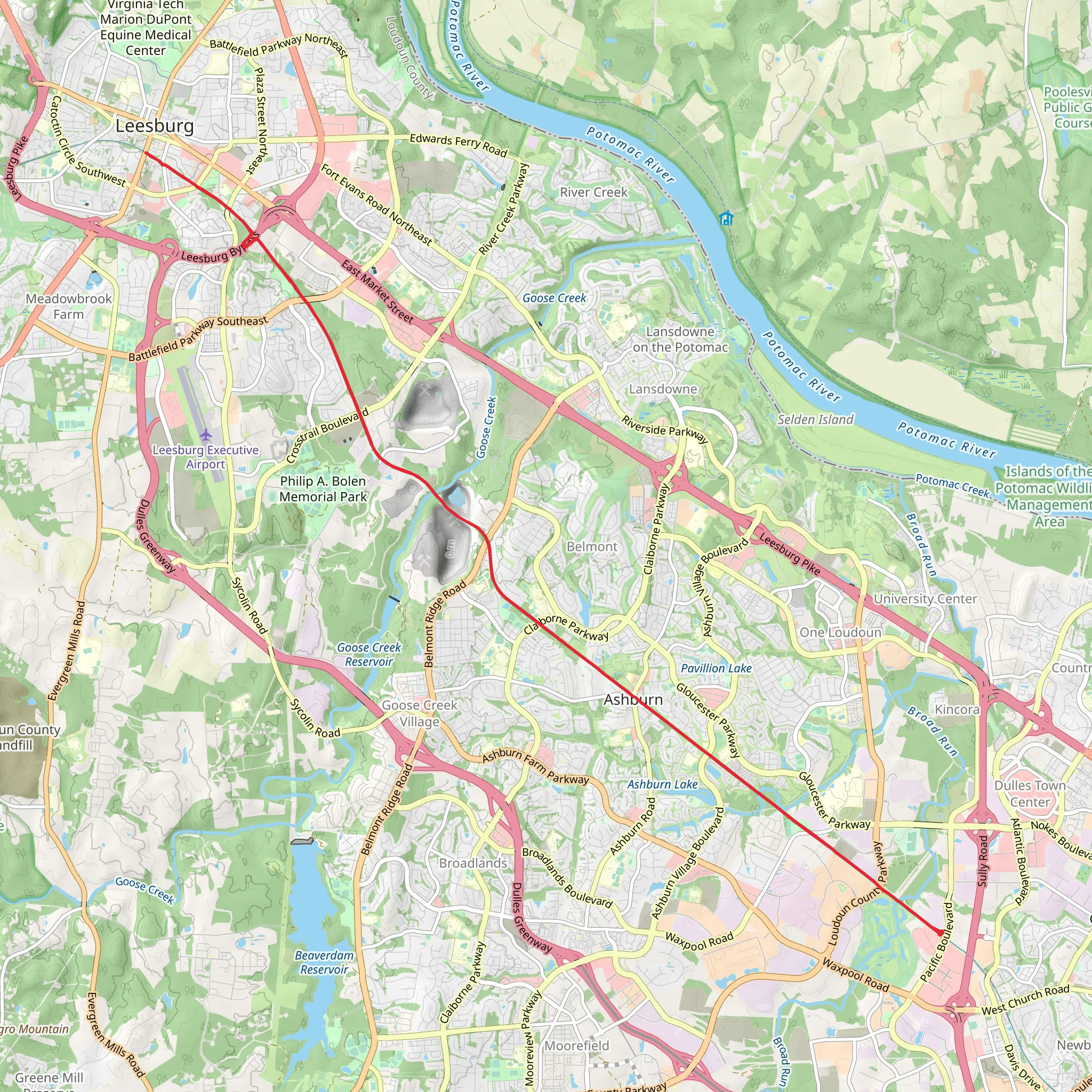 Washington and Old Dominion Trail - Pacific Boulevard mobile static map