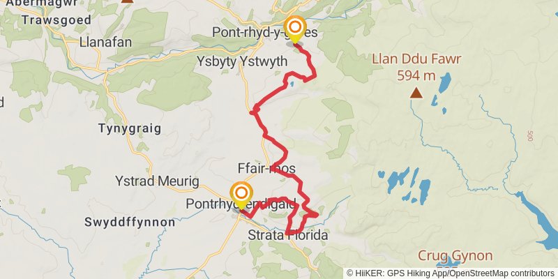 Borth to Devil's Bridge to Pontrhydfendigaid Trail stage 4 Map