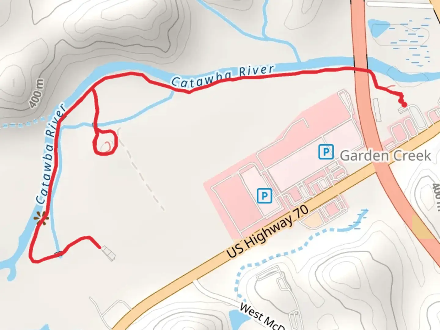An image depicting the trail Joseph McDowell Historical Catawba Greenway and its surrounding area.