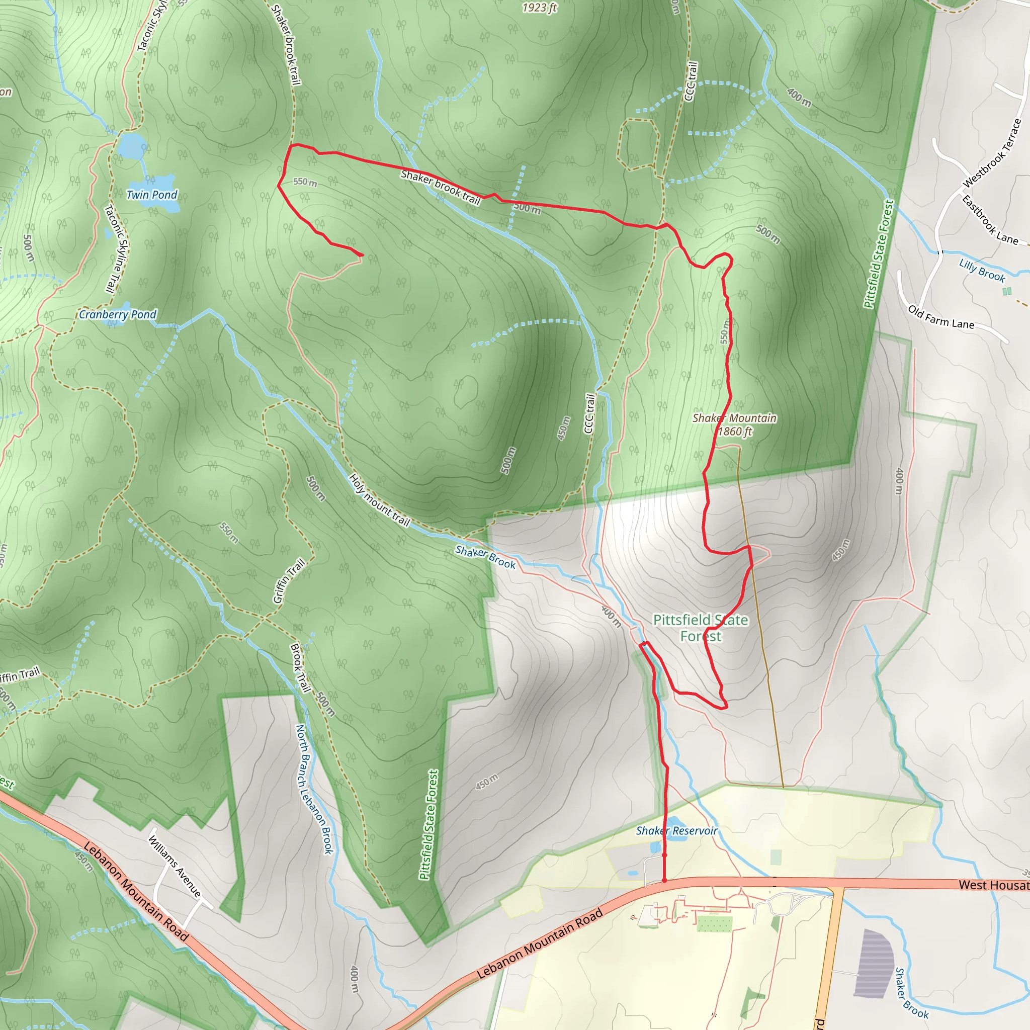 Shaker Mountain from Lebanon Mountain Road mobile static map