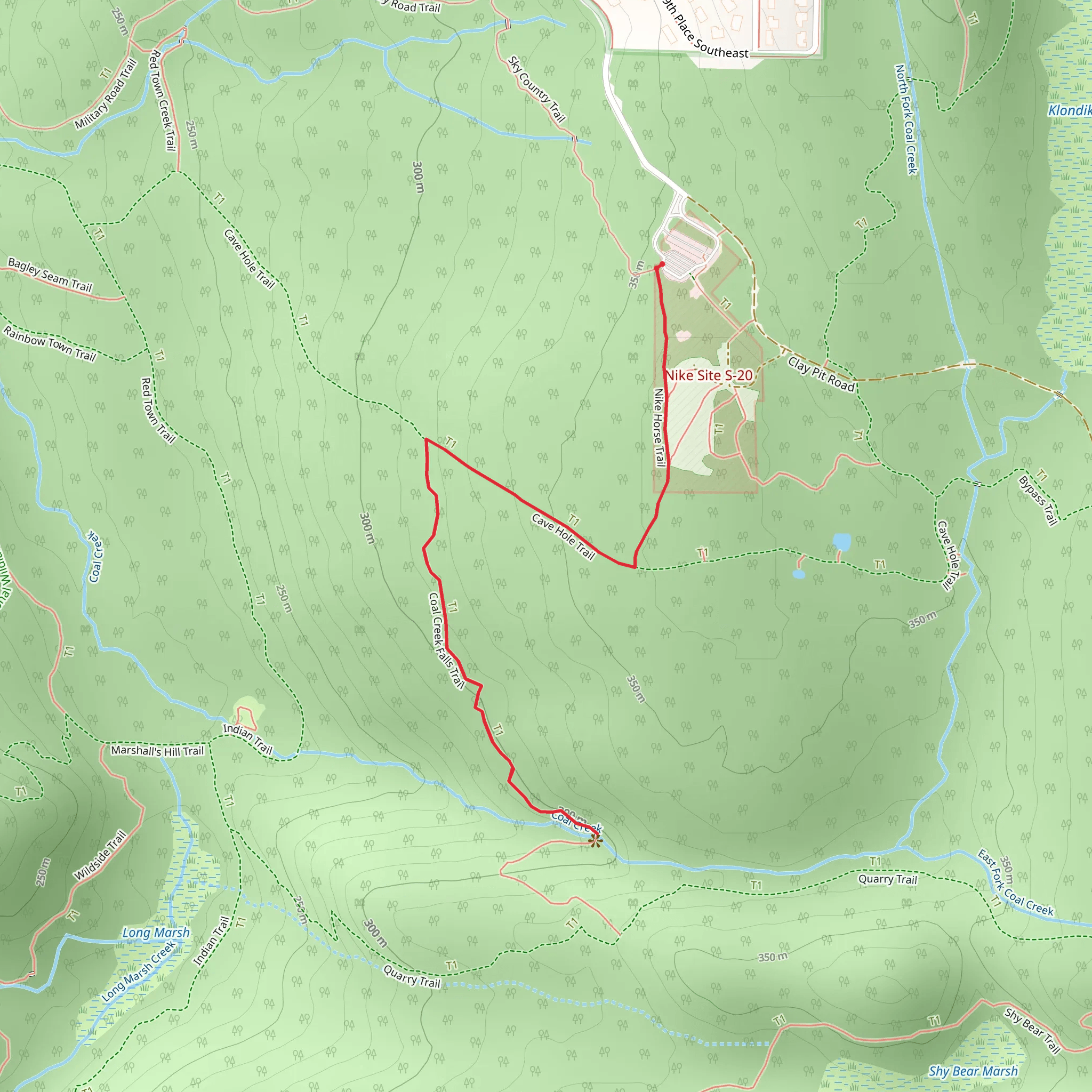 Coal Creek Falls via Cave Hole Trail mobile static map
