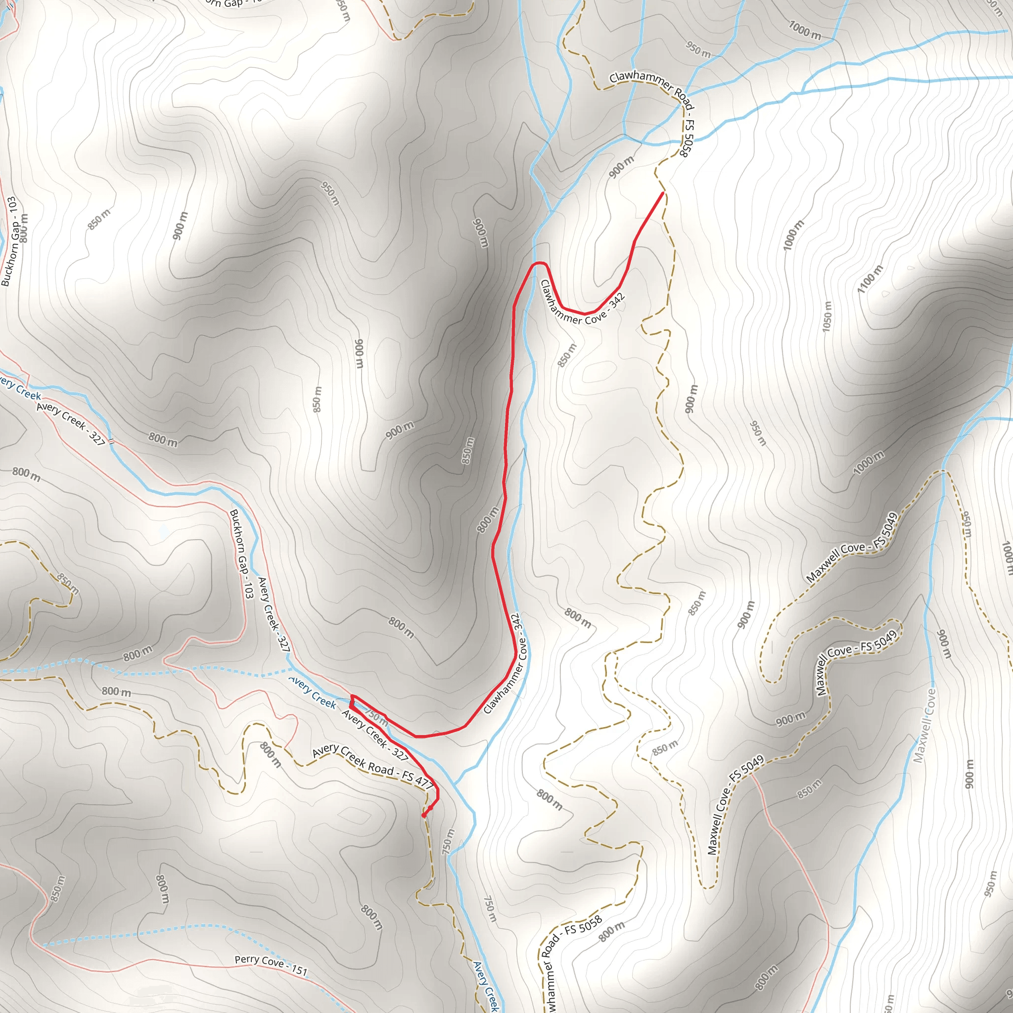 Clawhammer Cove Trail mobile static map