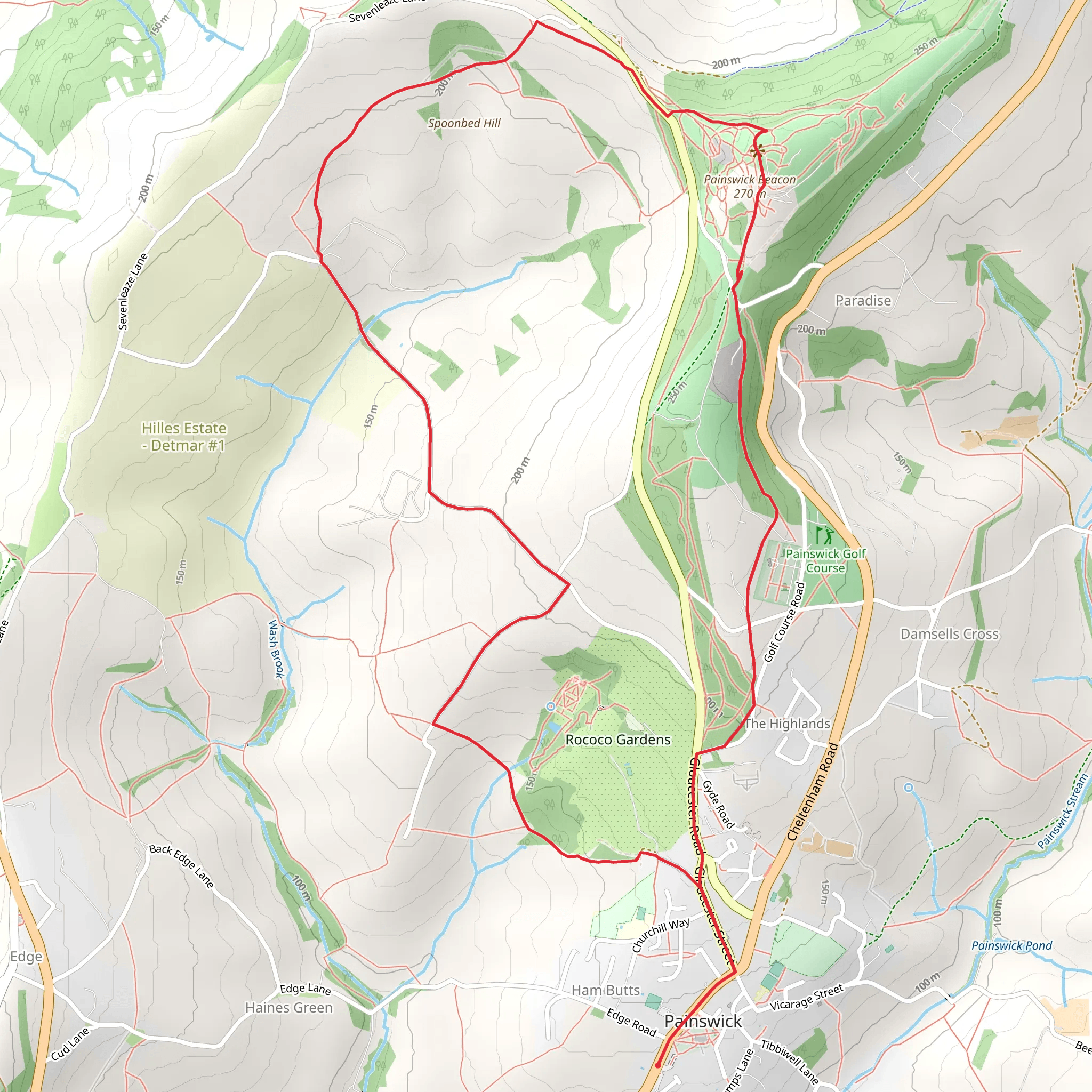 Spoonbed Hill and Painswick Beacon Loop mobile static map