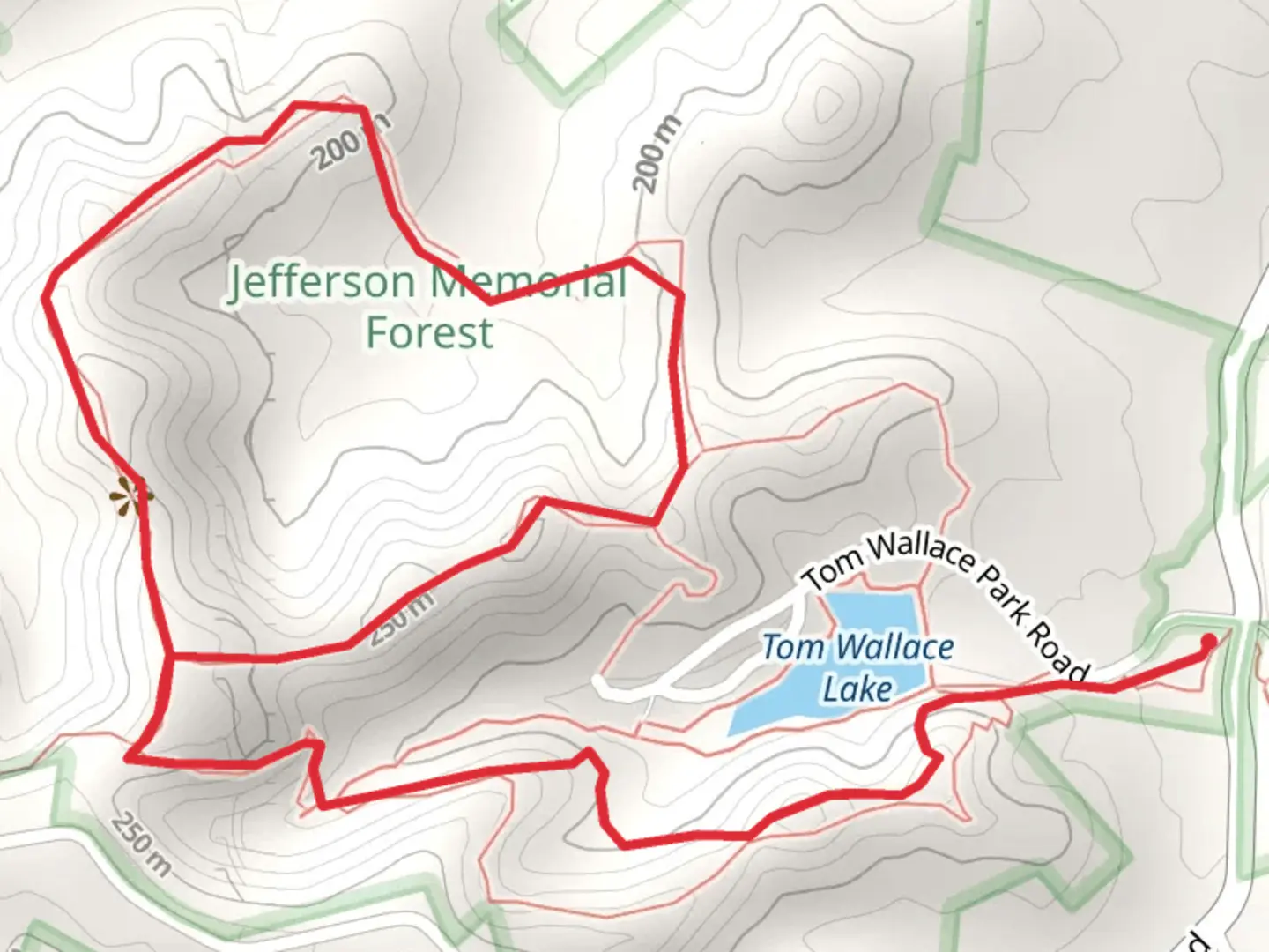 An image depicting the trail Tom Wallace Lake and Purple Heart Loop Trail via Siltstone Trail and its surrounding area.