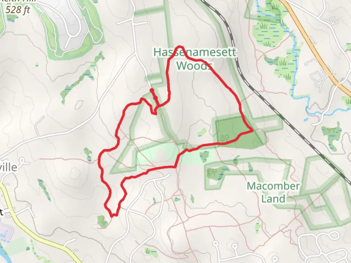 An image depicting the trail Keith Hill Forest Loop and its surrounding area.