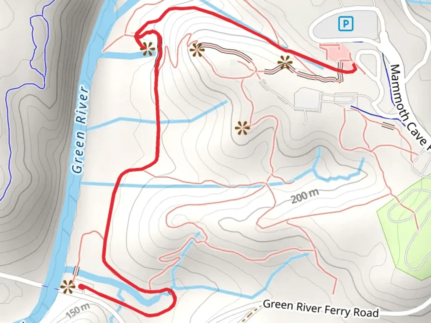An image depicting the trail River Styx and Echo River Spring Trail and its surrounding area.