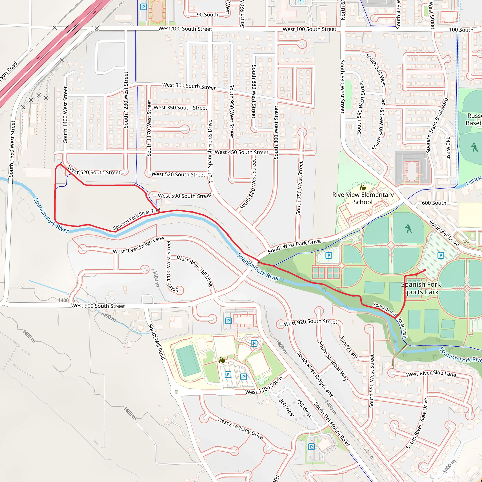 Spanish Fork River Trail from Spanish Fork Sports Park mobile static map