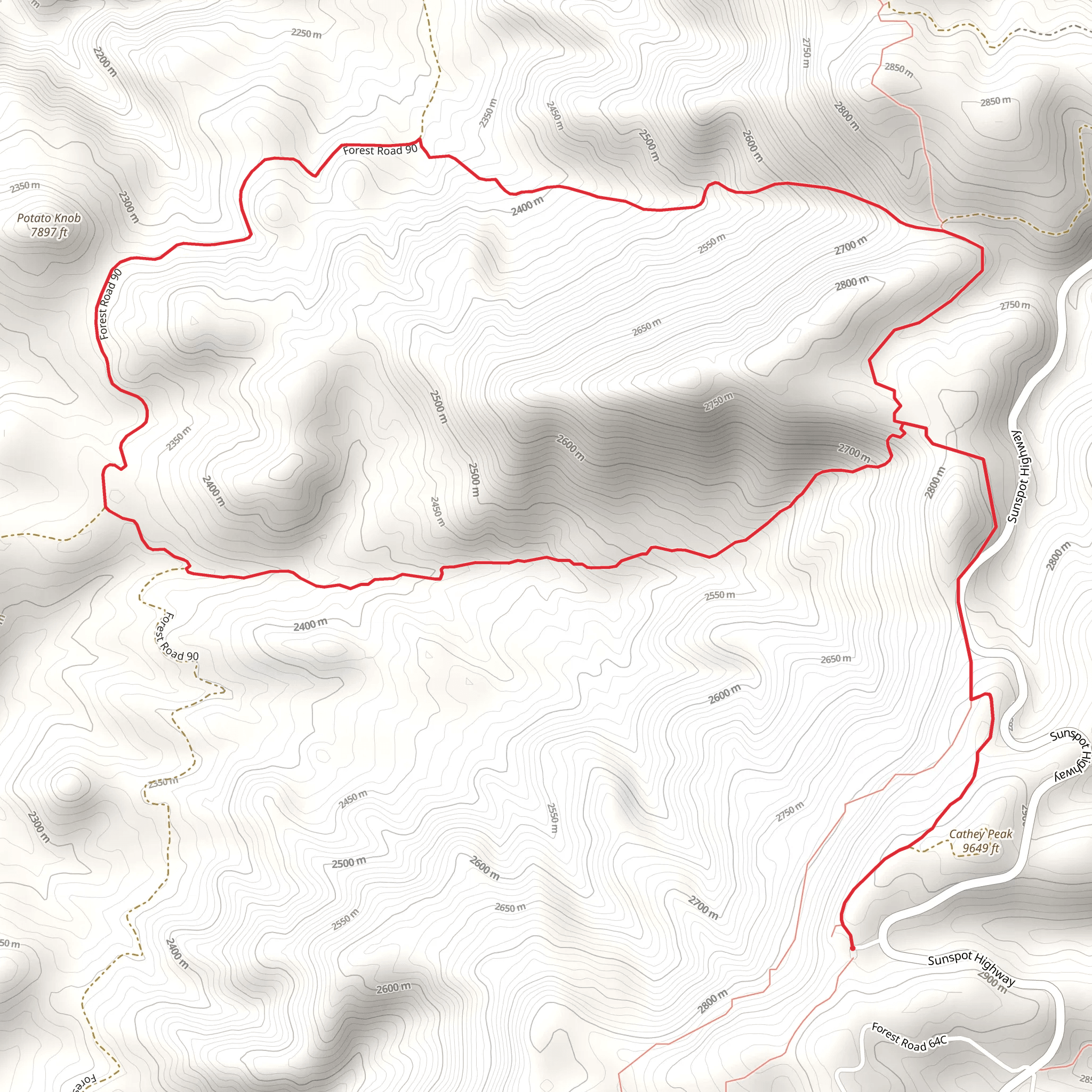 Rim, San Andreas Canyon and Heart Attack Canyon Loop Trail mobile static map