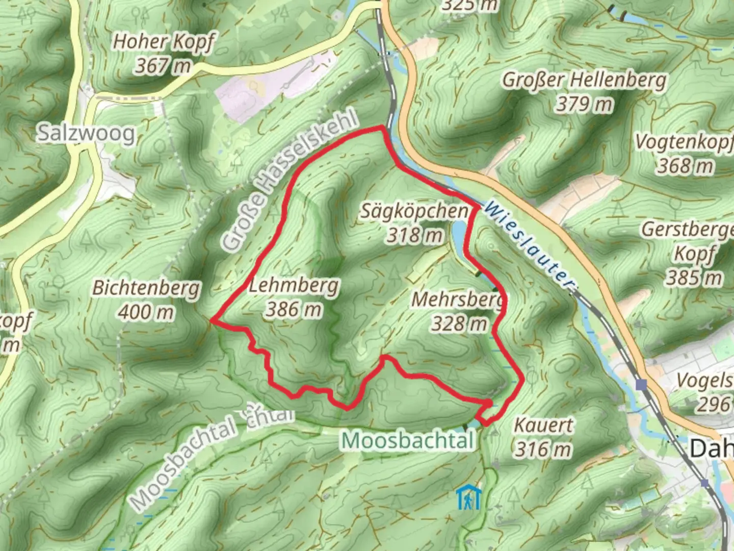 An image depicting the trail Planetenweg Dahn and Wolfs Tour and its surrounding area.