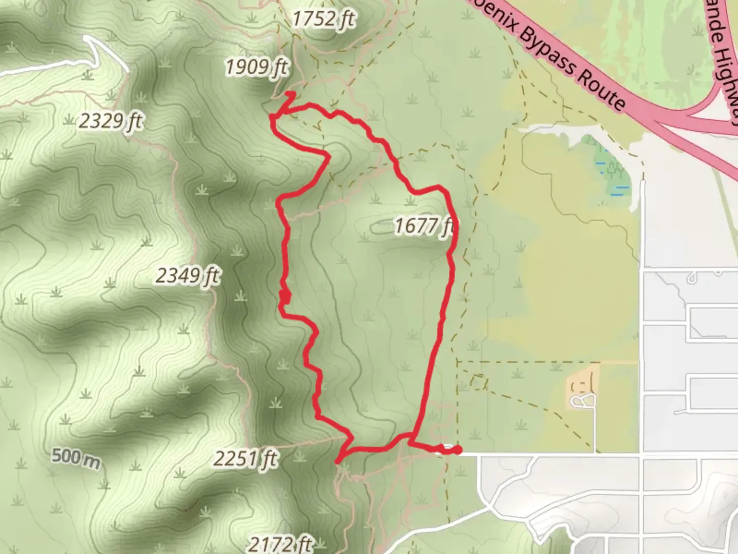 An image depicting the trail Arica Road Loop and its surrounding area.