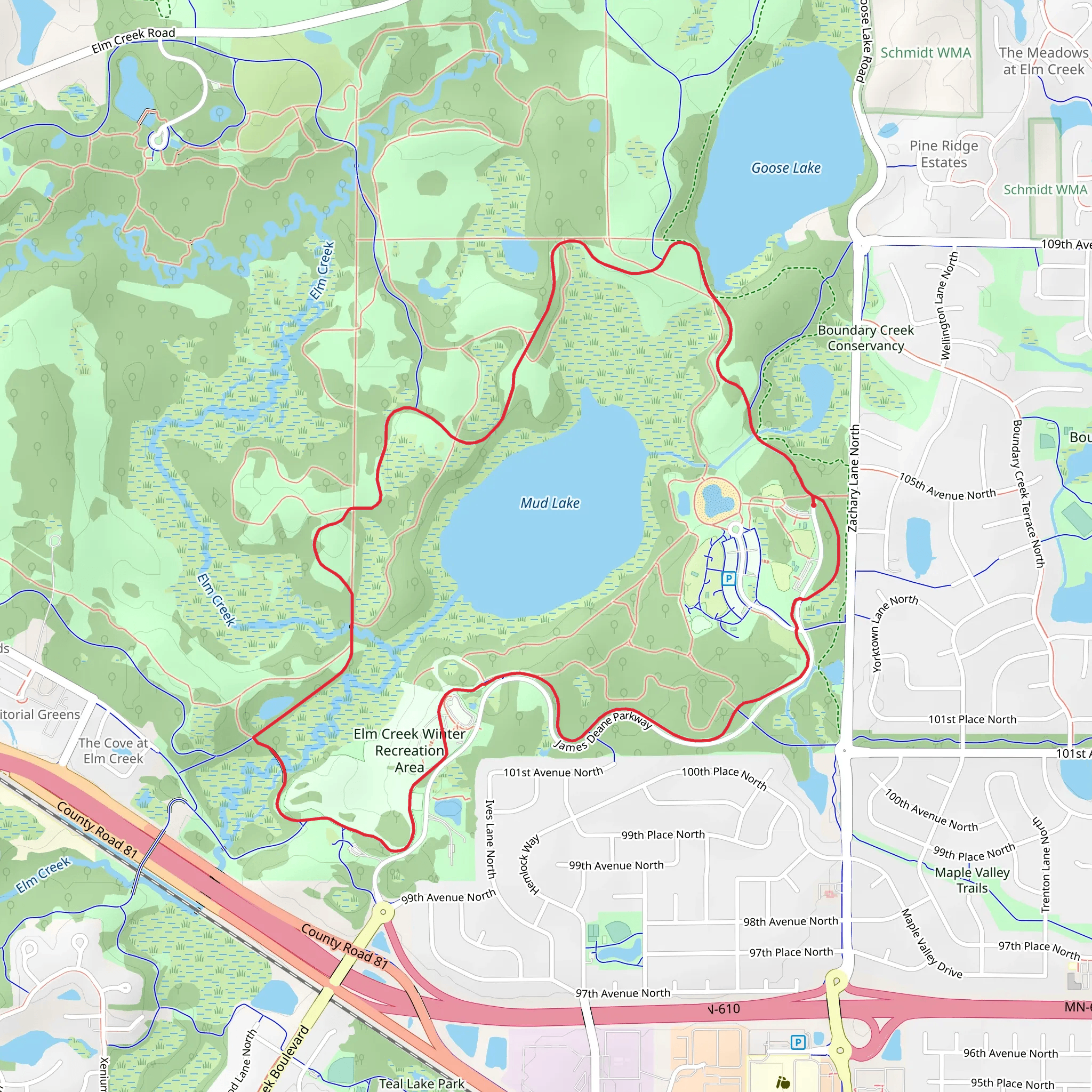 Mud Lake and Elm Creek Winter Recreation Area Loop mobile static map