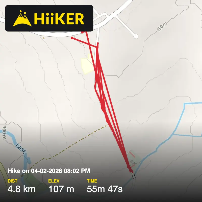 A map preview of the recording Hike on 04-02-2026 08:02 PM.