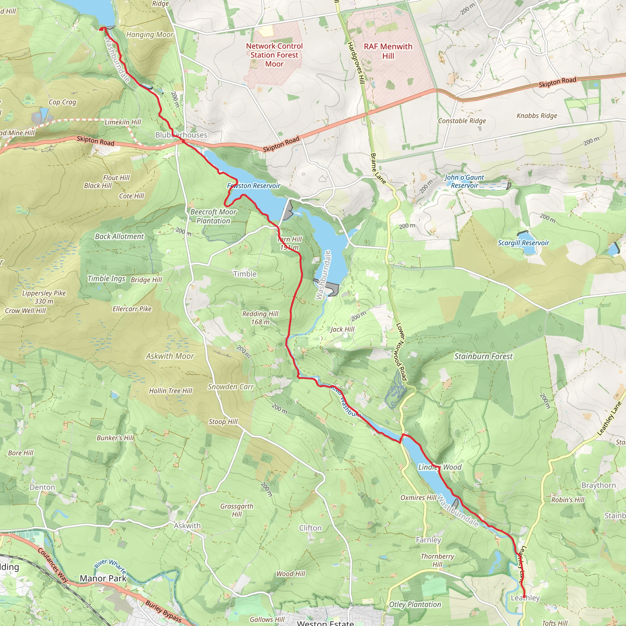 Thruscross Reservoir to Leathley Walk mobile static map