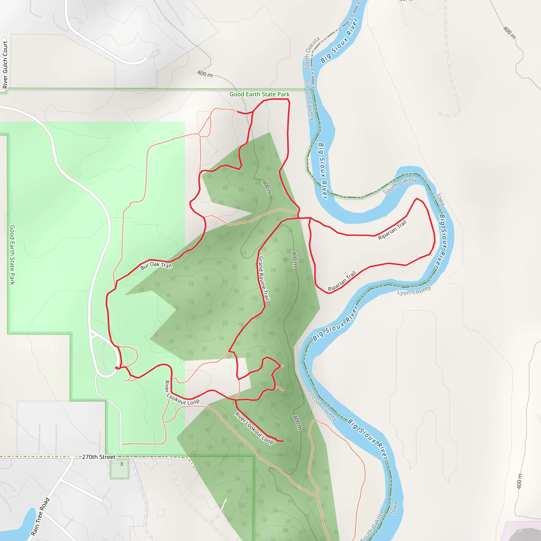 Big Sioux River Lookout - Grand Ravine - Riparian and Bur Oak Loop Trail mobile static map