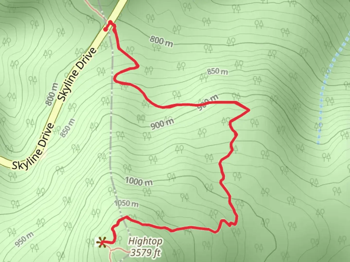 An image depicting the trail Hightop Trail and its surrounding area.