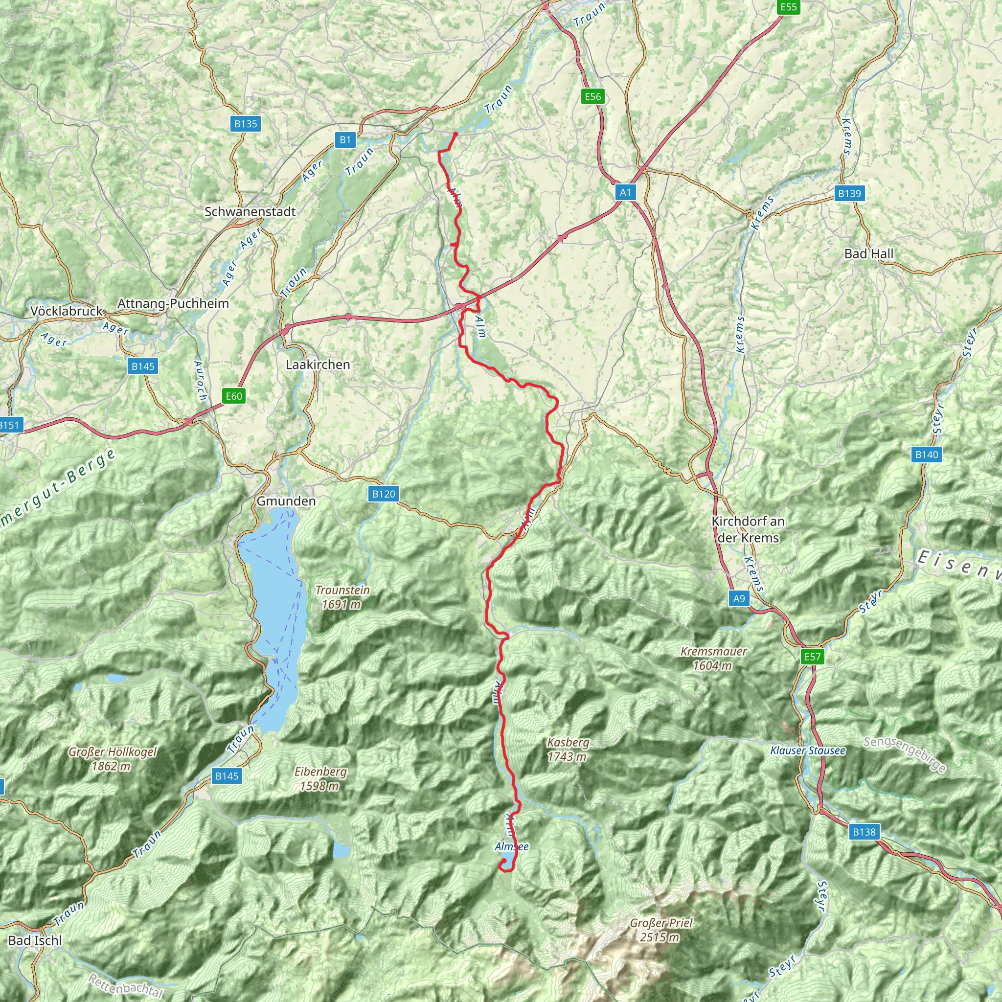 Almspitz to Lake Almsee mobile static map