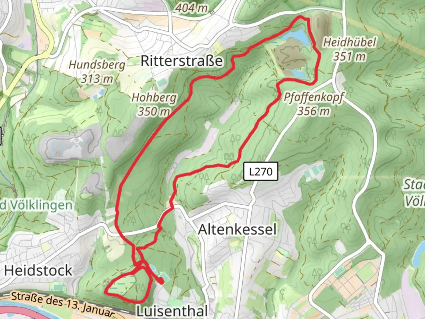 An image depicting the trail Haldenrundweg Suedschleife and its surrounding area.