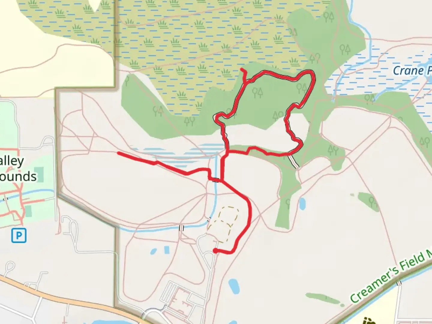 An image depicting the trail Seasonal Wetland and Boreal Forest Loop Trail and its surrounding area.