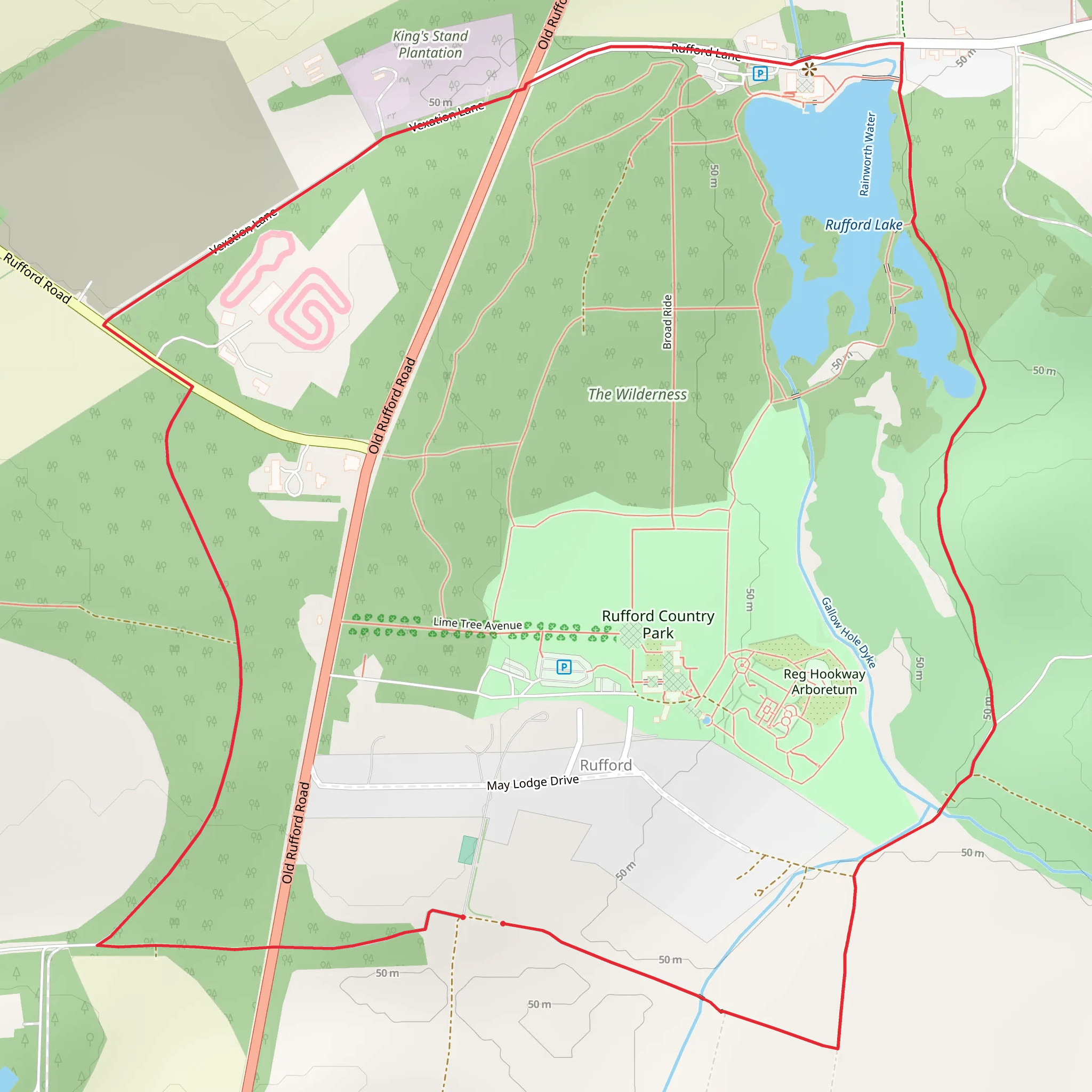 Rufford Abbey Country Park Loop mobile static map