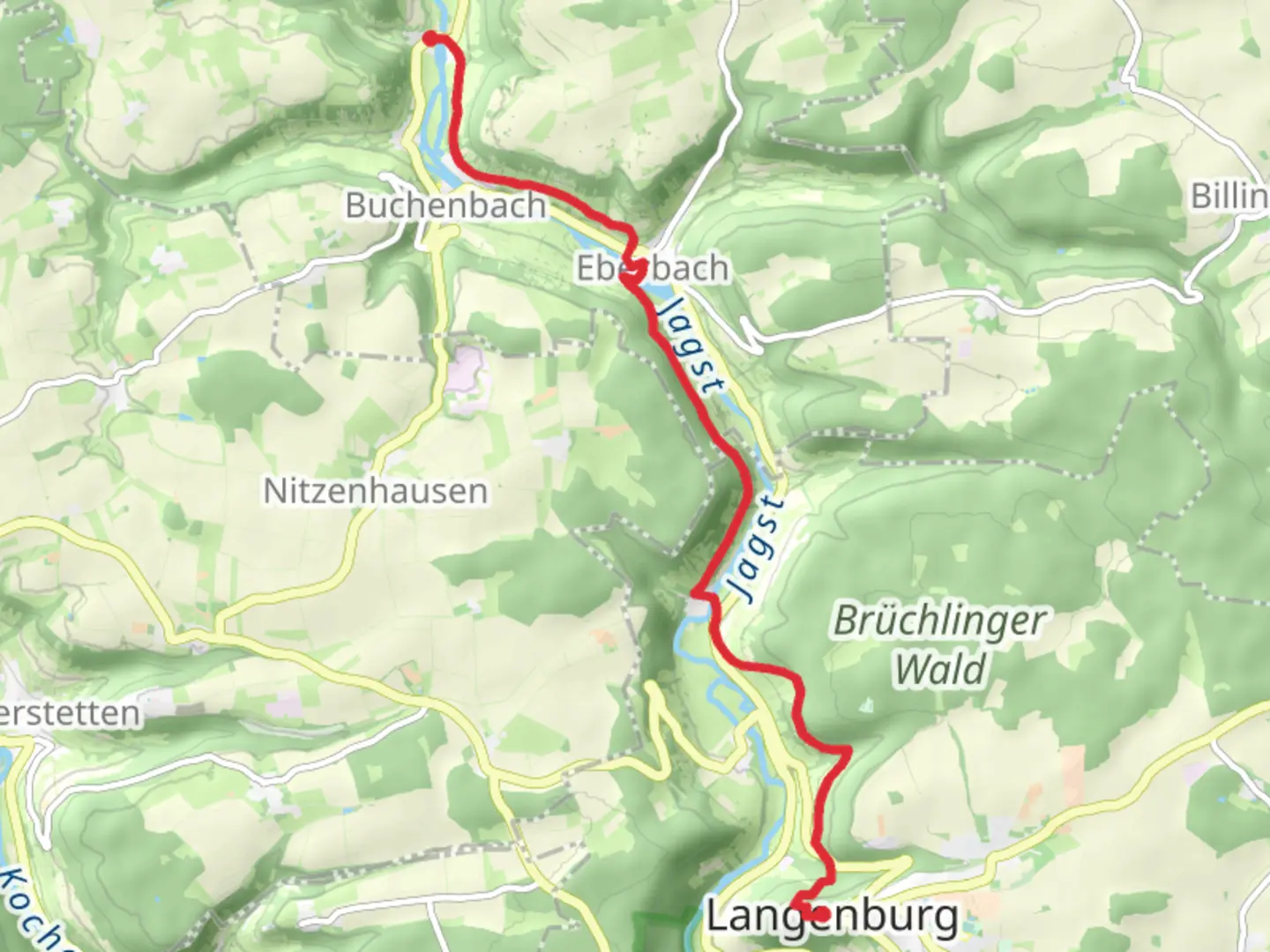 An image depicting the trail Heimhausen to Langenburg Walk via River Jagst and its surrounding area.