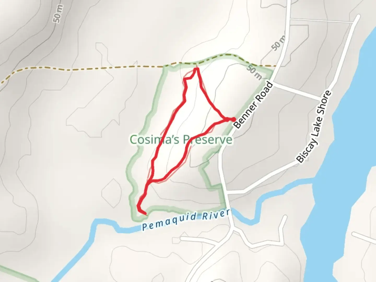 An image depicting the trail Biscay Lakes Shore and its surrounding area.