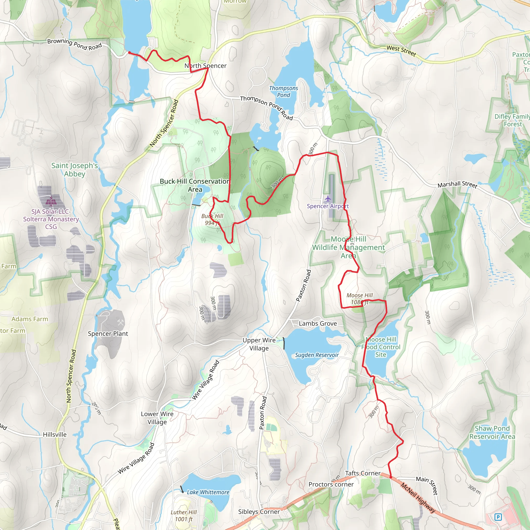 Tafts Corner to Browning Pond via Midstate Trail mobile static map