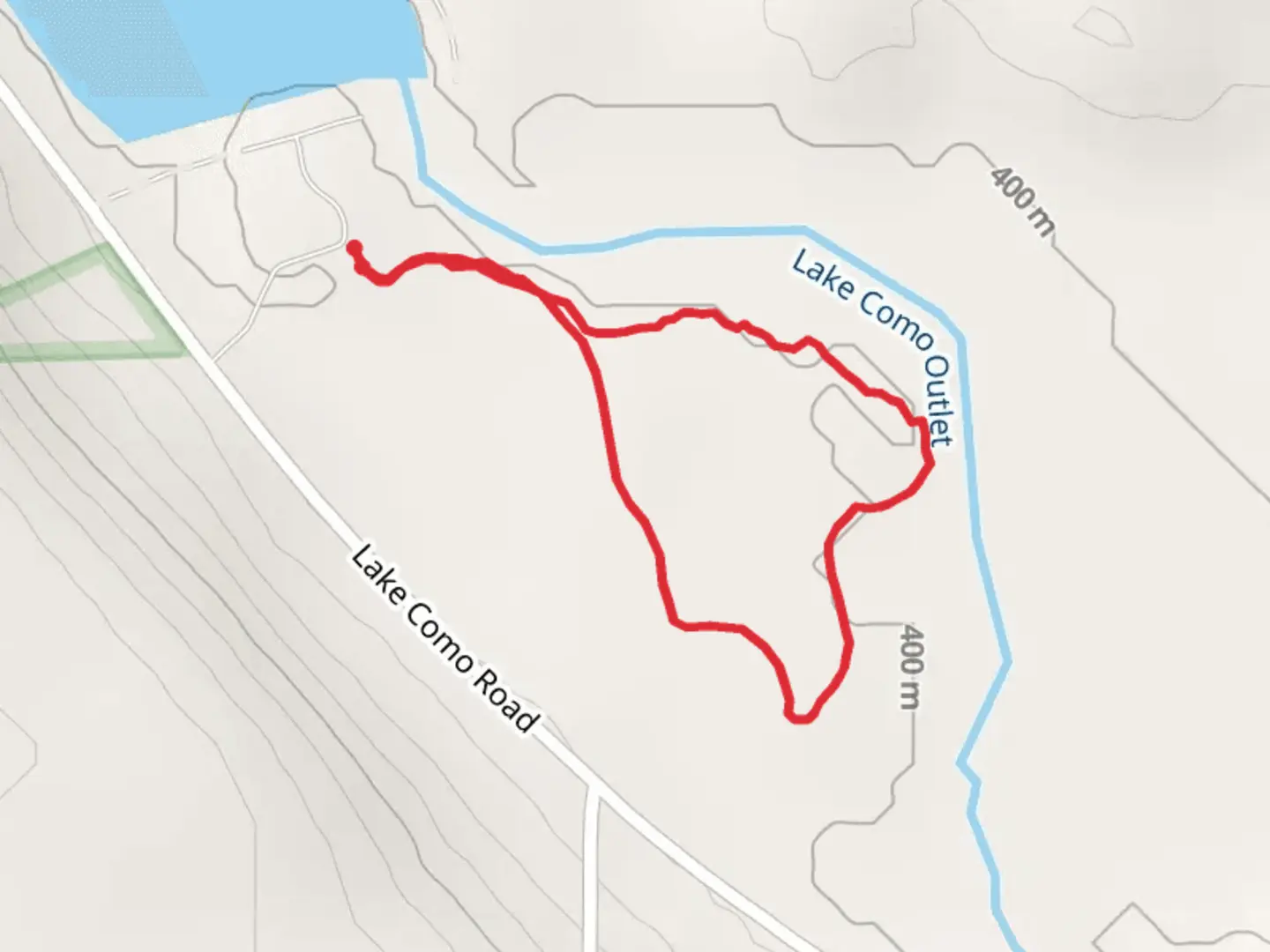 An image depicting the trail Lake Como Outlet Loop Trail and its surrounding area.