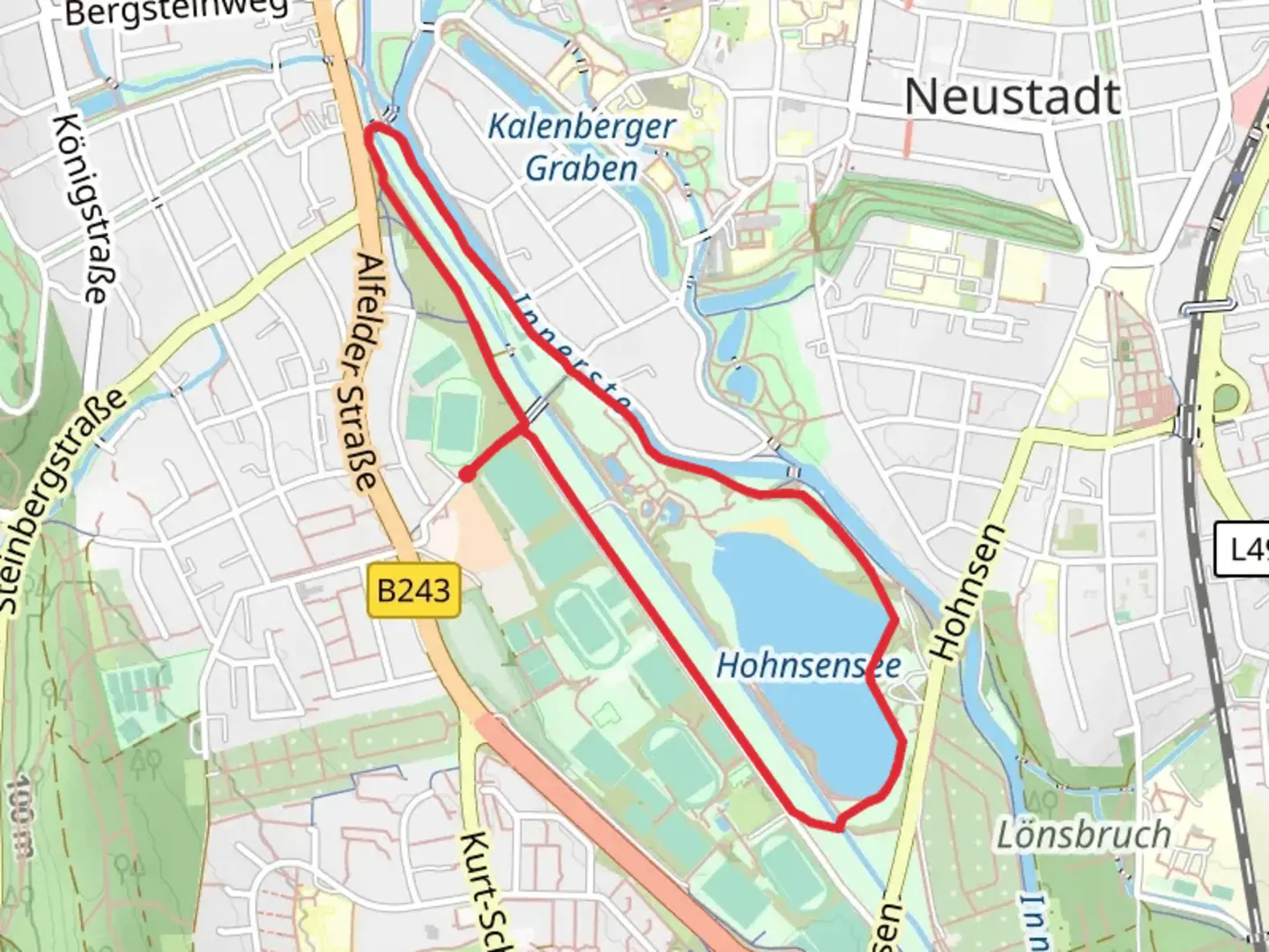 An image depicting the trail Hohnsensee Loop via Innerstewiesen and its surrounding area.