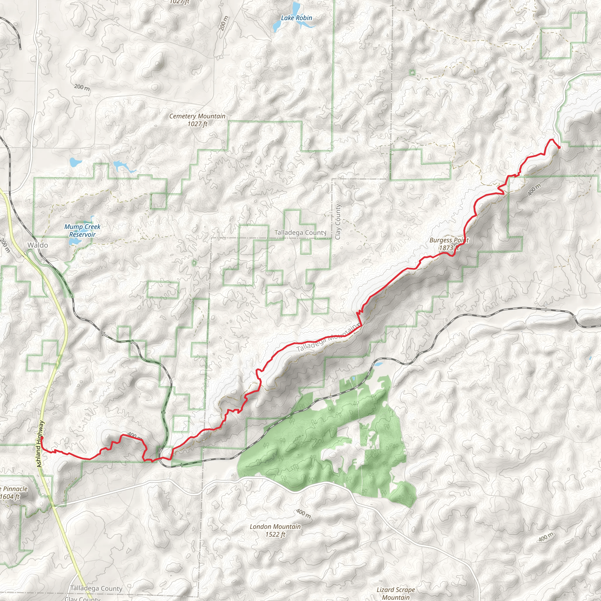 Burgess Point and Adams Gap via Pinhoti Trail mobile static map