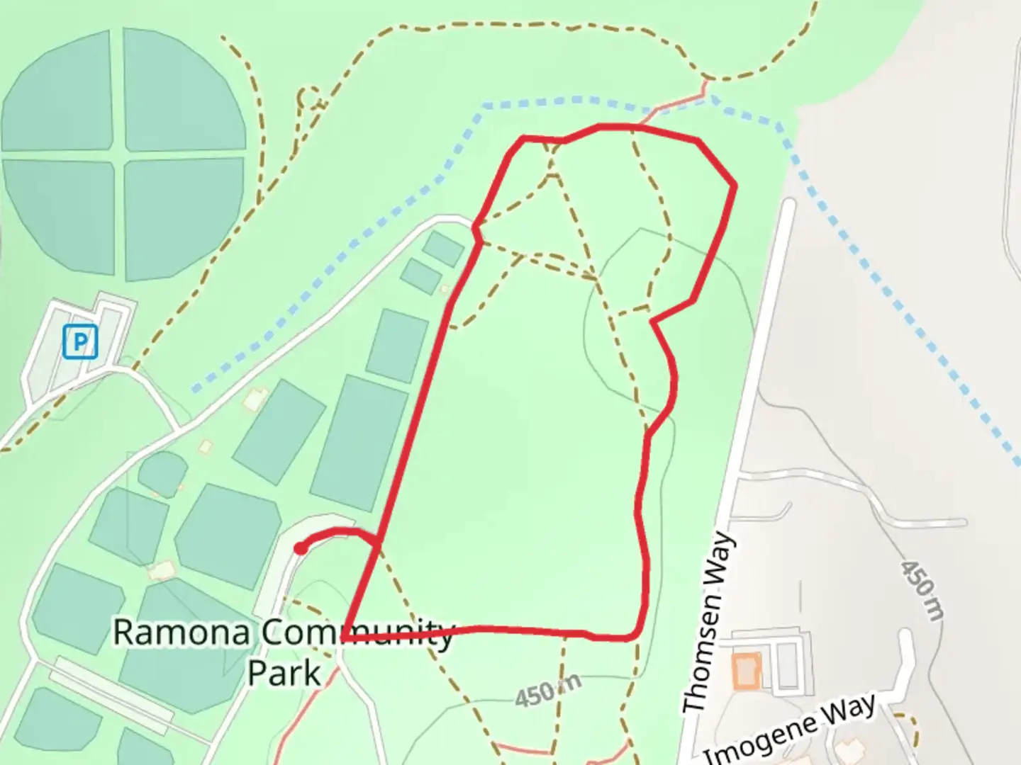 An image depicting the trail Ramona Community Park Loop and its surrounding area.