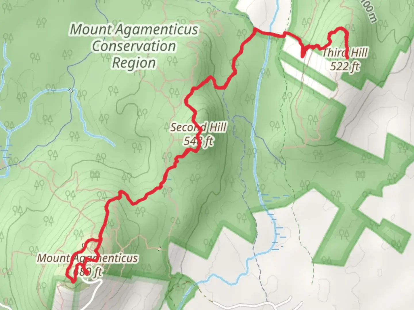 An image depicting the trail Mount Agamenticus - Second Hill - Third Hill and its surrounding area.