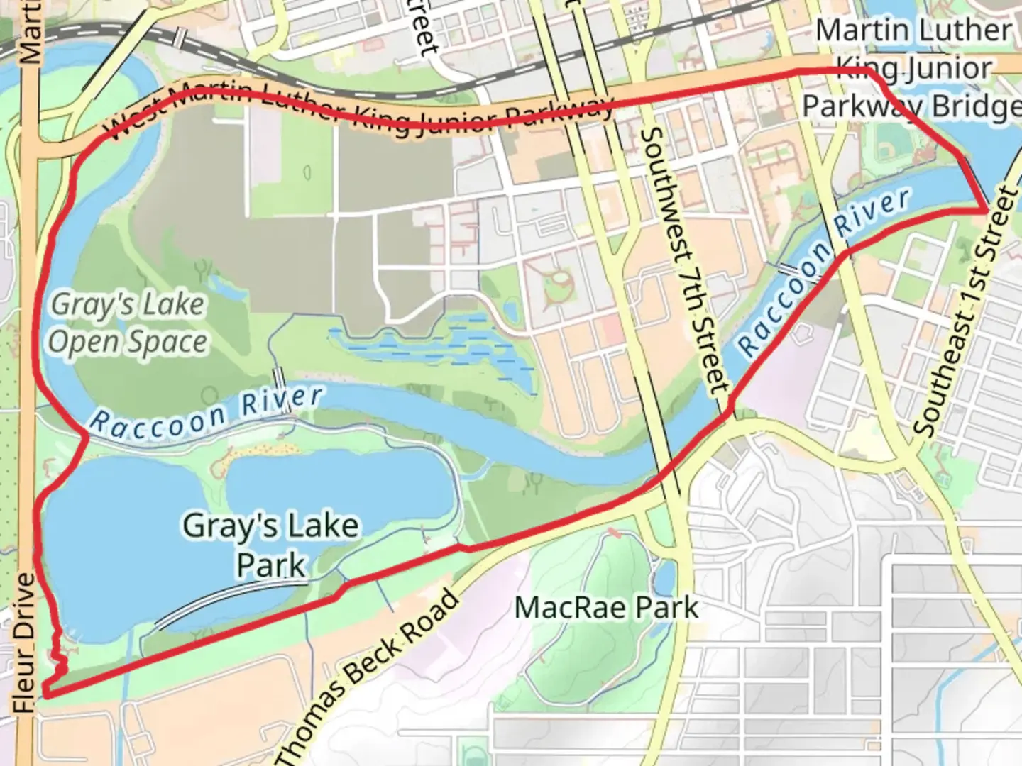 An image depicting the trail Gray's Lake and Gray's Lake Open Space Loop and its surrounding area.
