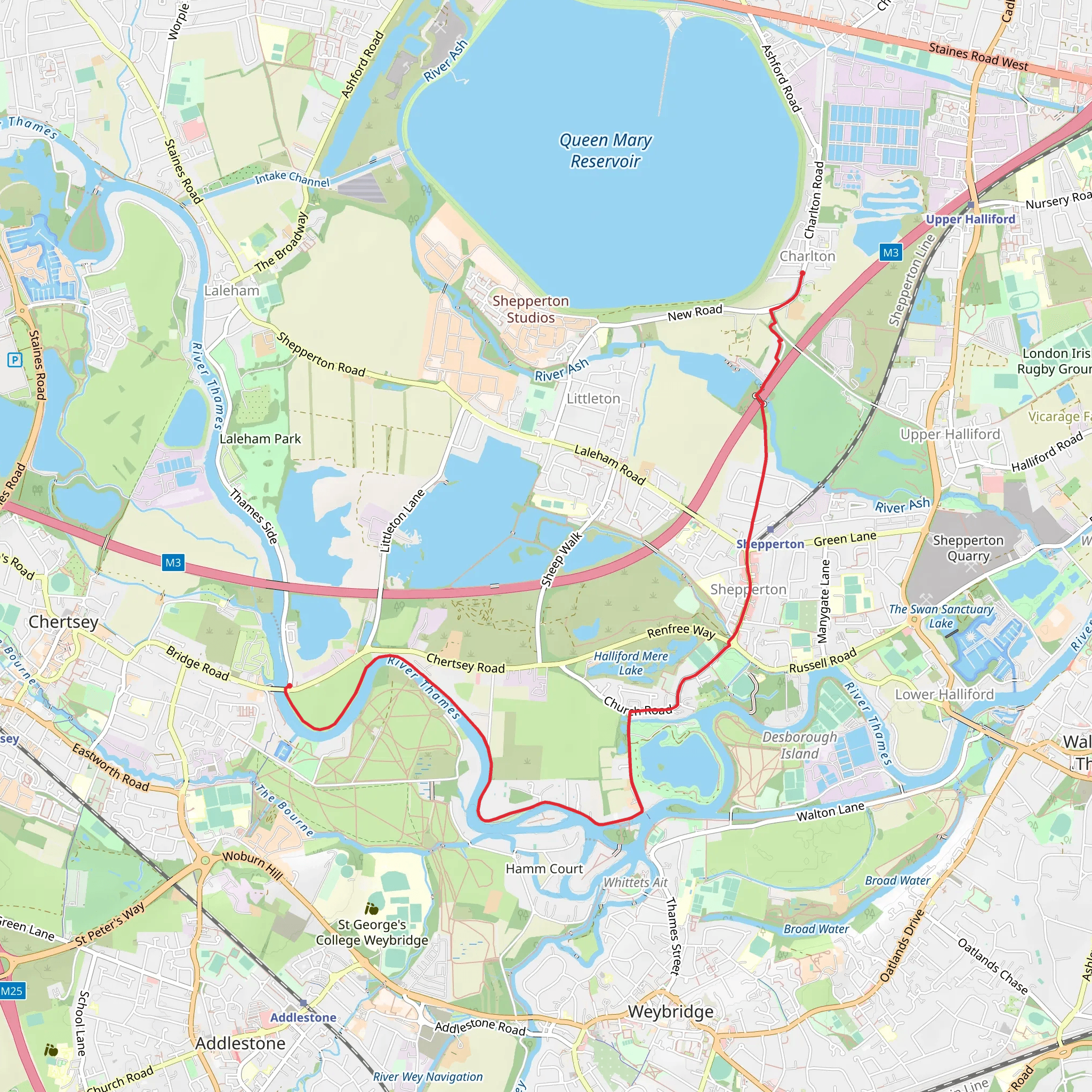 Chertsey to Charlton Walk mobile static map