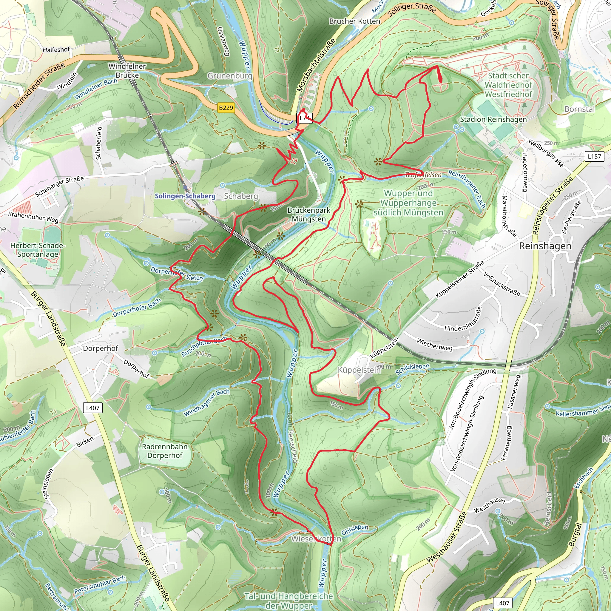 Wupper via Bergischer Weg and Gueldenwerth Bahnhof mobile static map