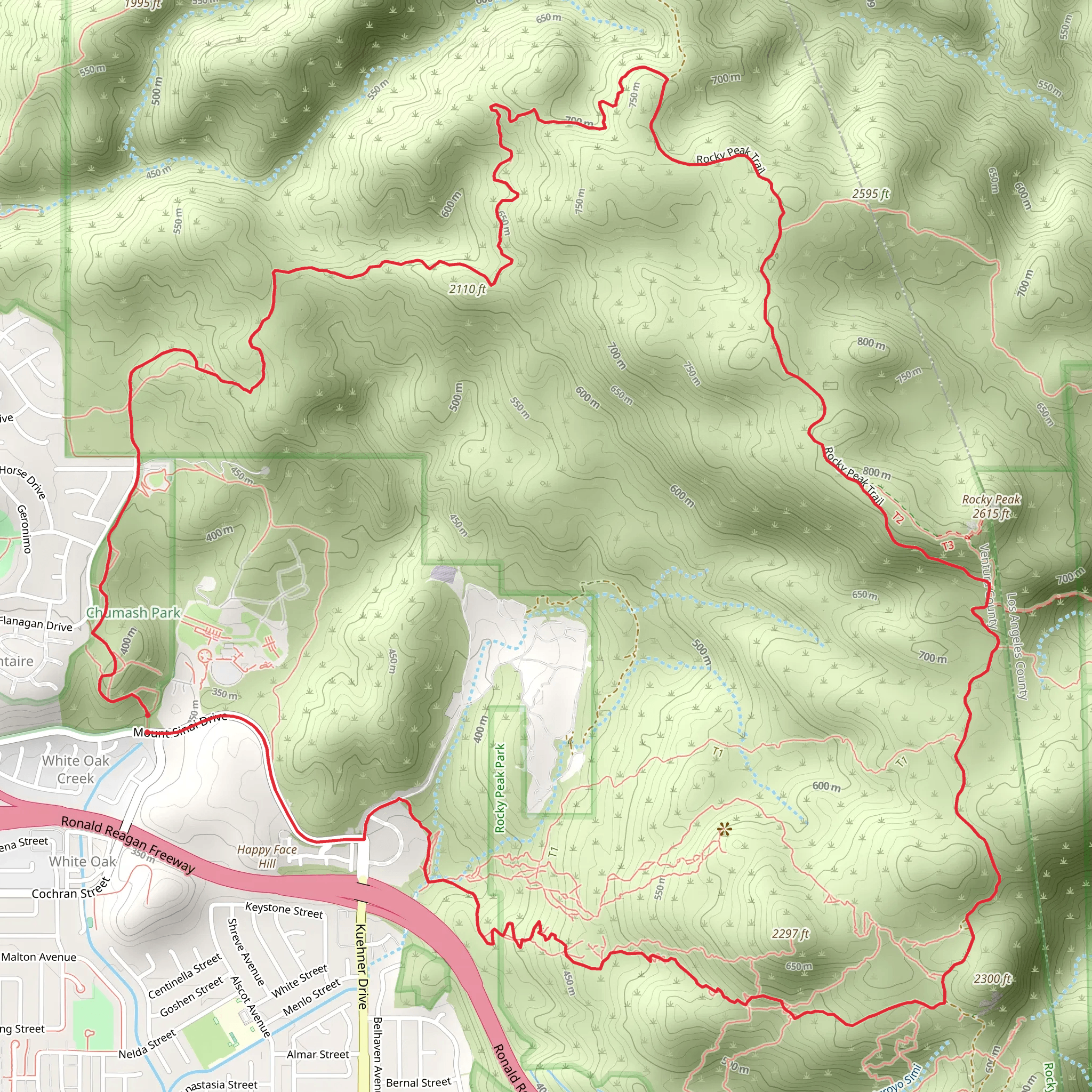Hummingbird, Rocky Peak and Chumash Loop Trail mobile static map