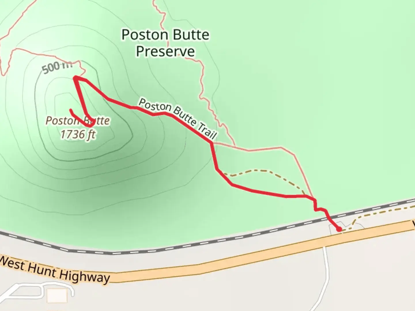 An image depicting the trail Poston Butte and its surrounding area.