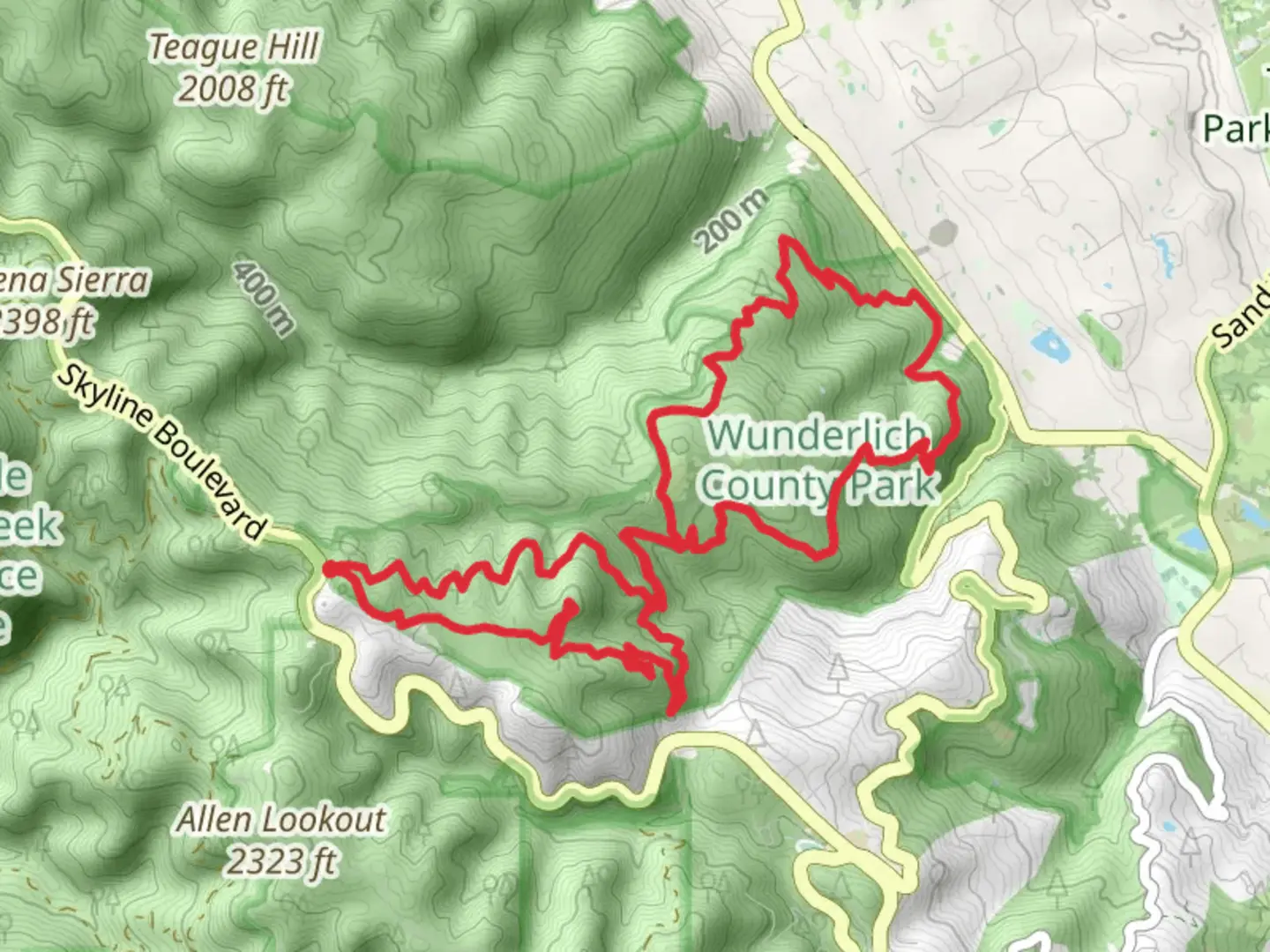An image depicting the trail Alambique and Skyline Loop Trail and its surrounding area.