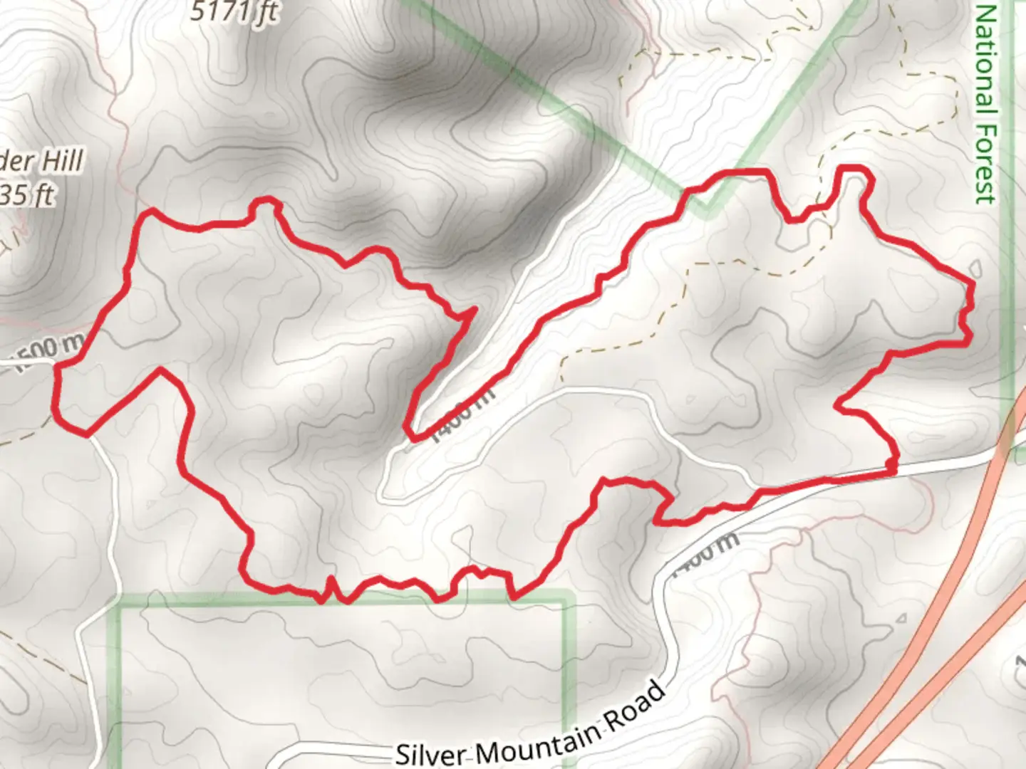 An image depicting the trail Flume and Storm Mountain Loop Trail - Silver Mountain Road and its surrounding area.
