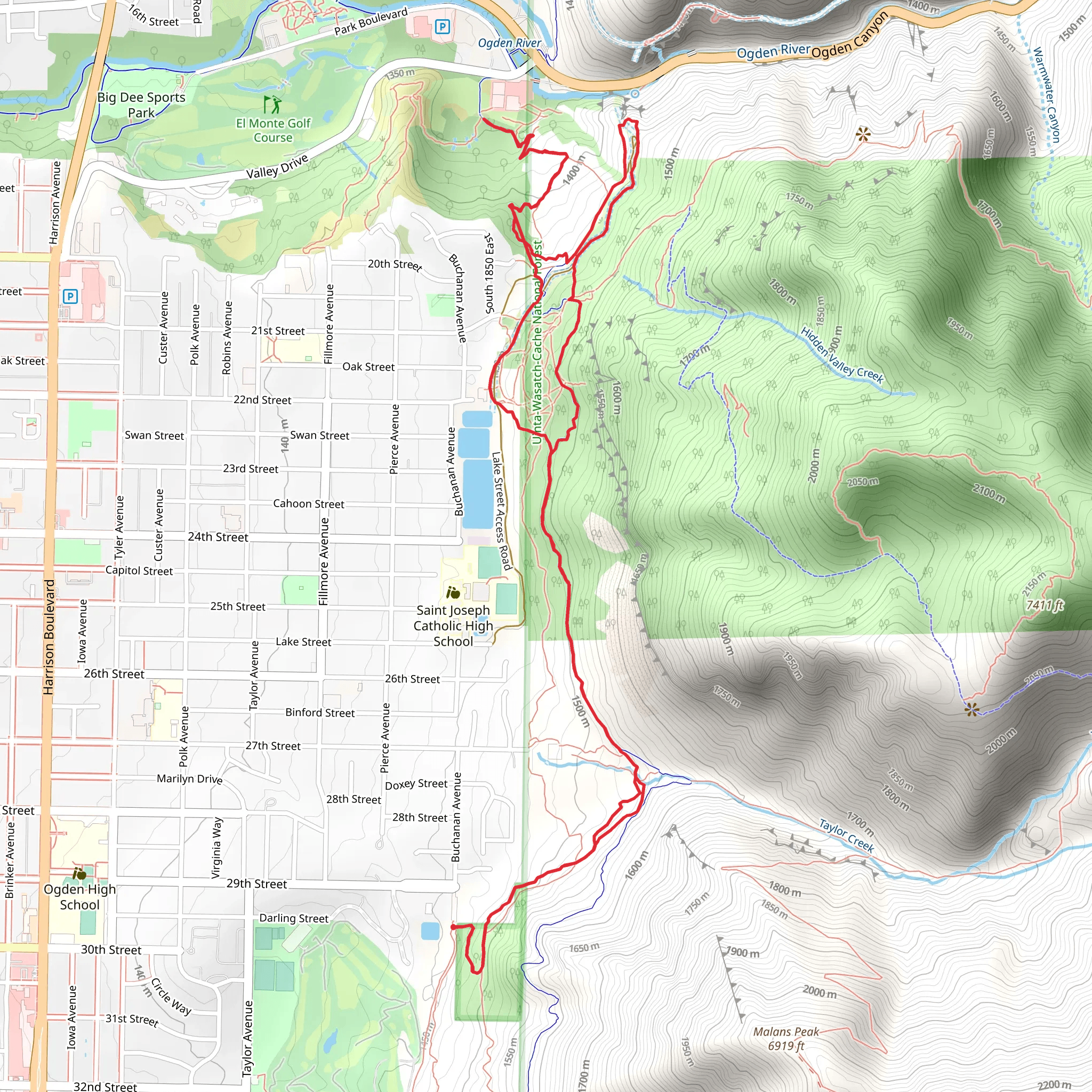 Taylor Canyon Trail and Bonneville Shoreline Trail mobile static map