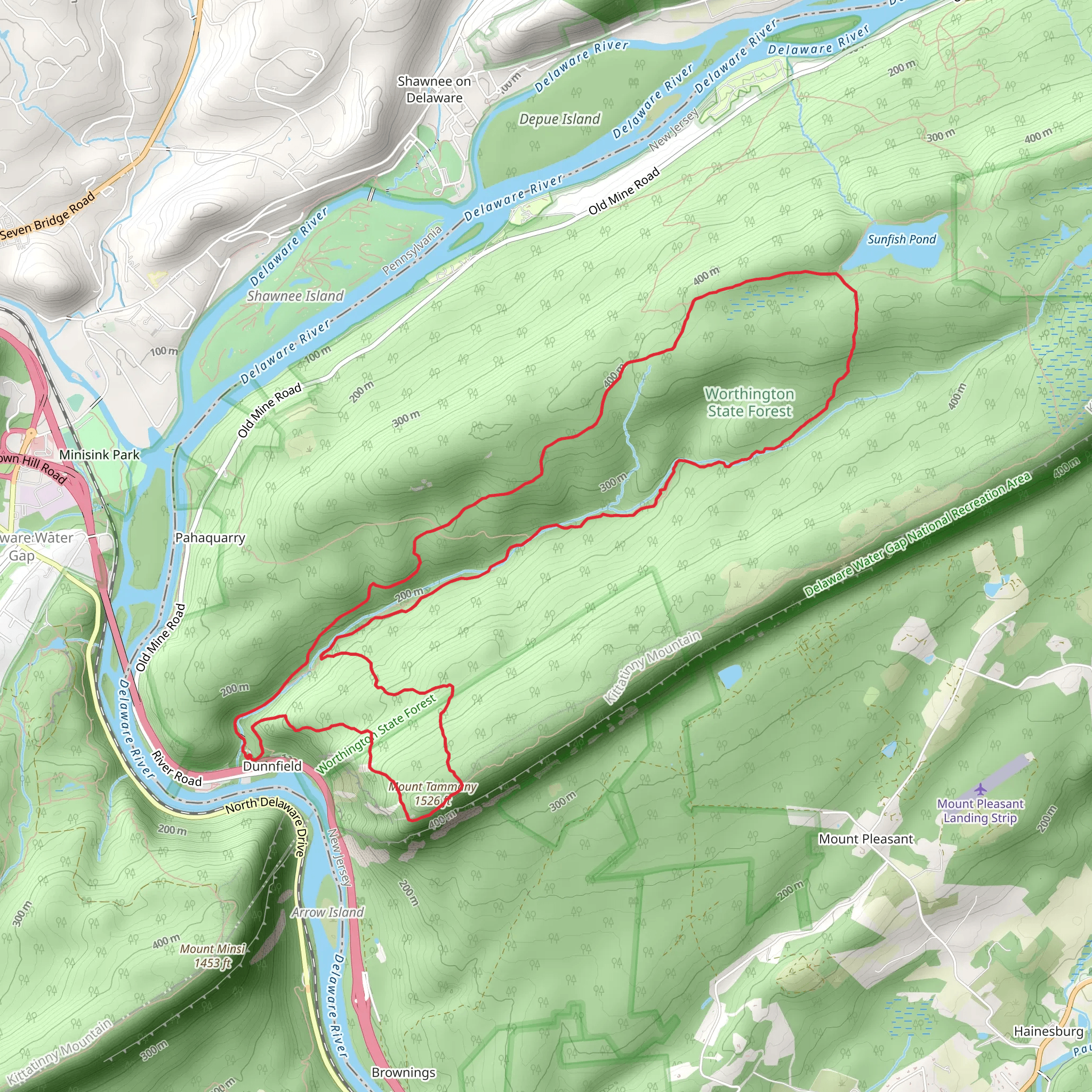 Blue Blaze, Dunnfield Creek and Appalachian Loop Trail mobile static map