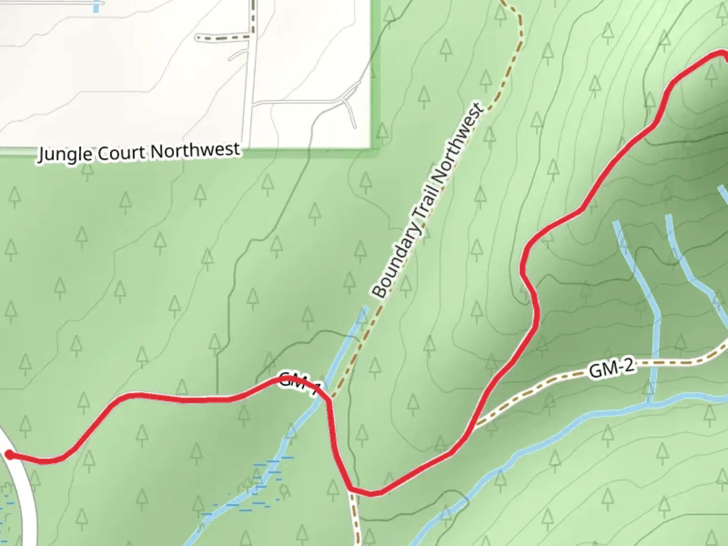 An image depicting the trail GM 1 and GM 2 and its surrounding area.