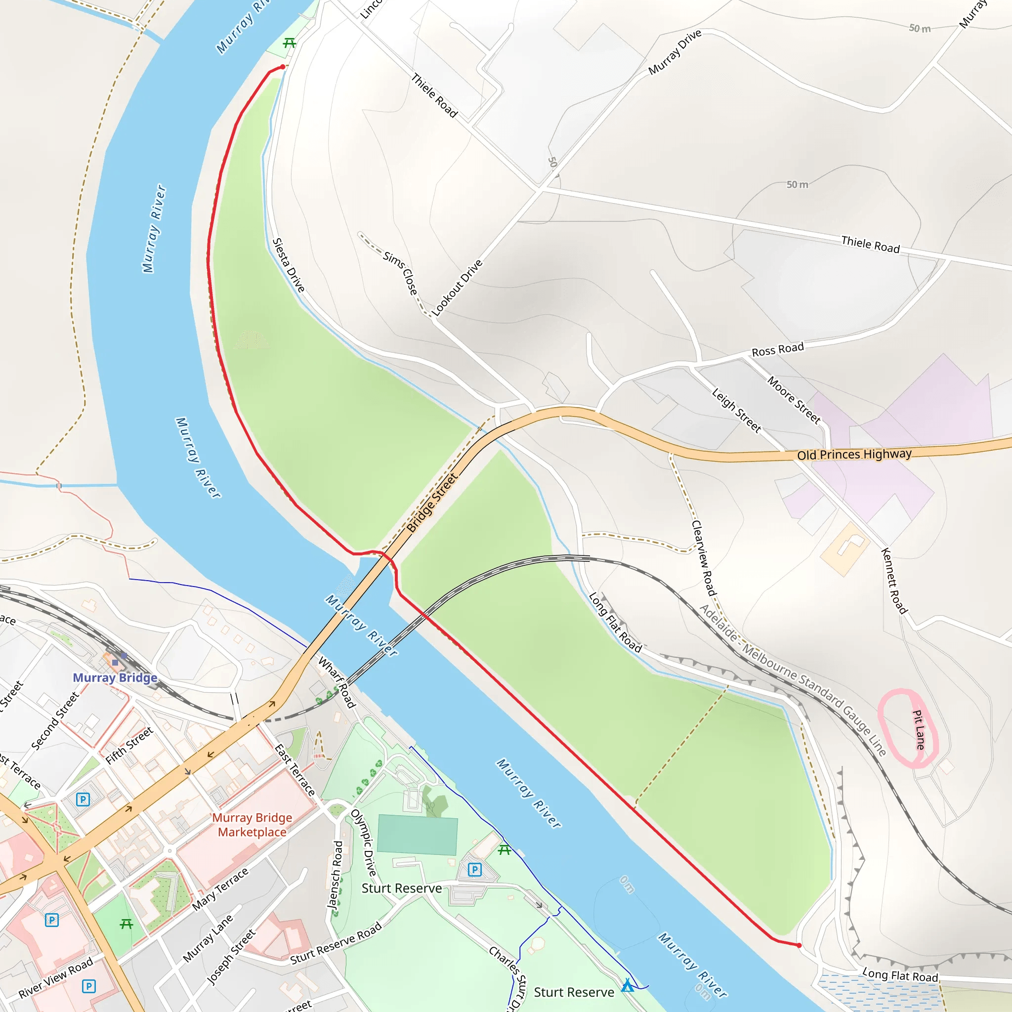 Murray Bridge - Thiele Reserve to Long Flat mobile static map