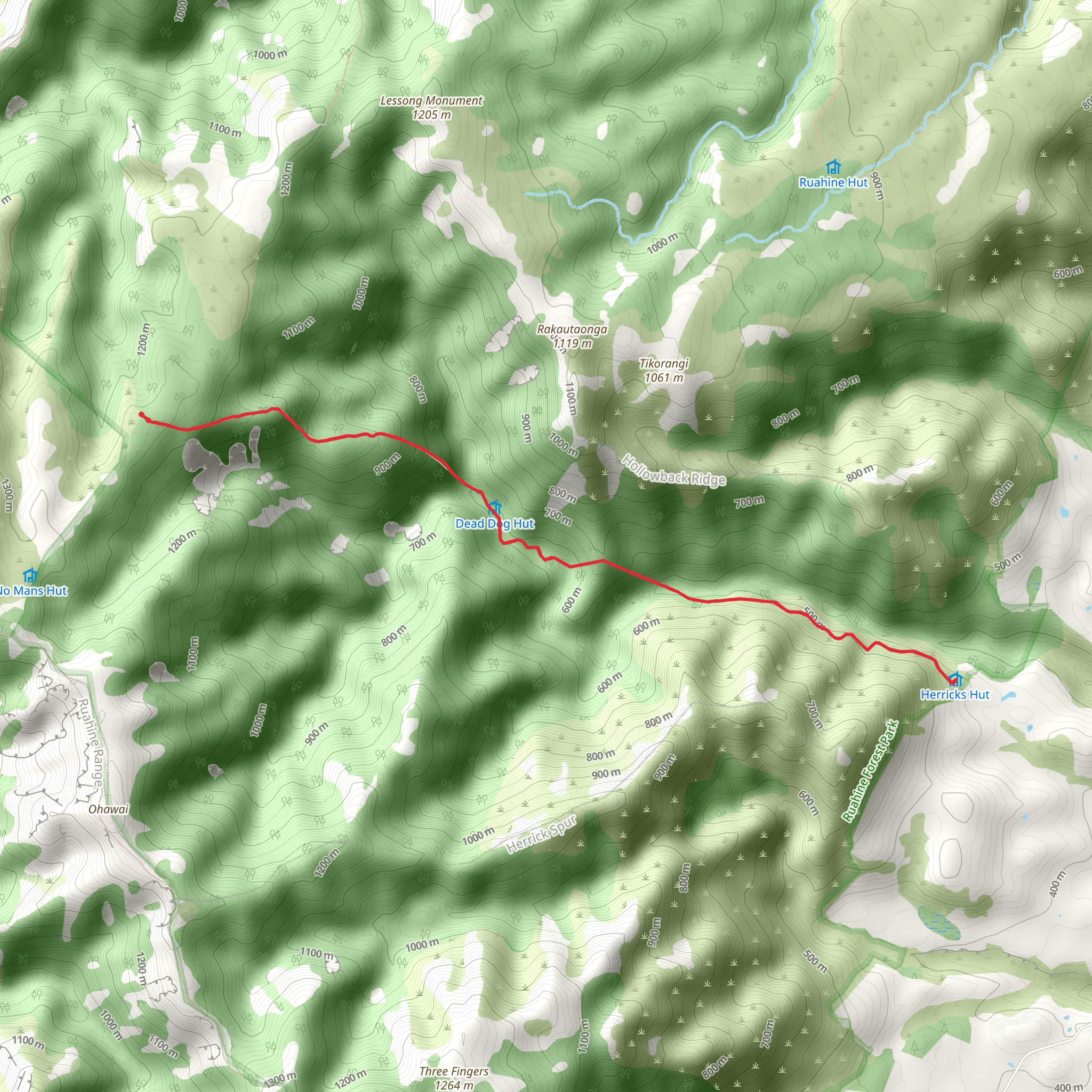 No Man's Road Area Tracks - No Man's Road to Dead Dog Hut to Herricks Hut mobile static map