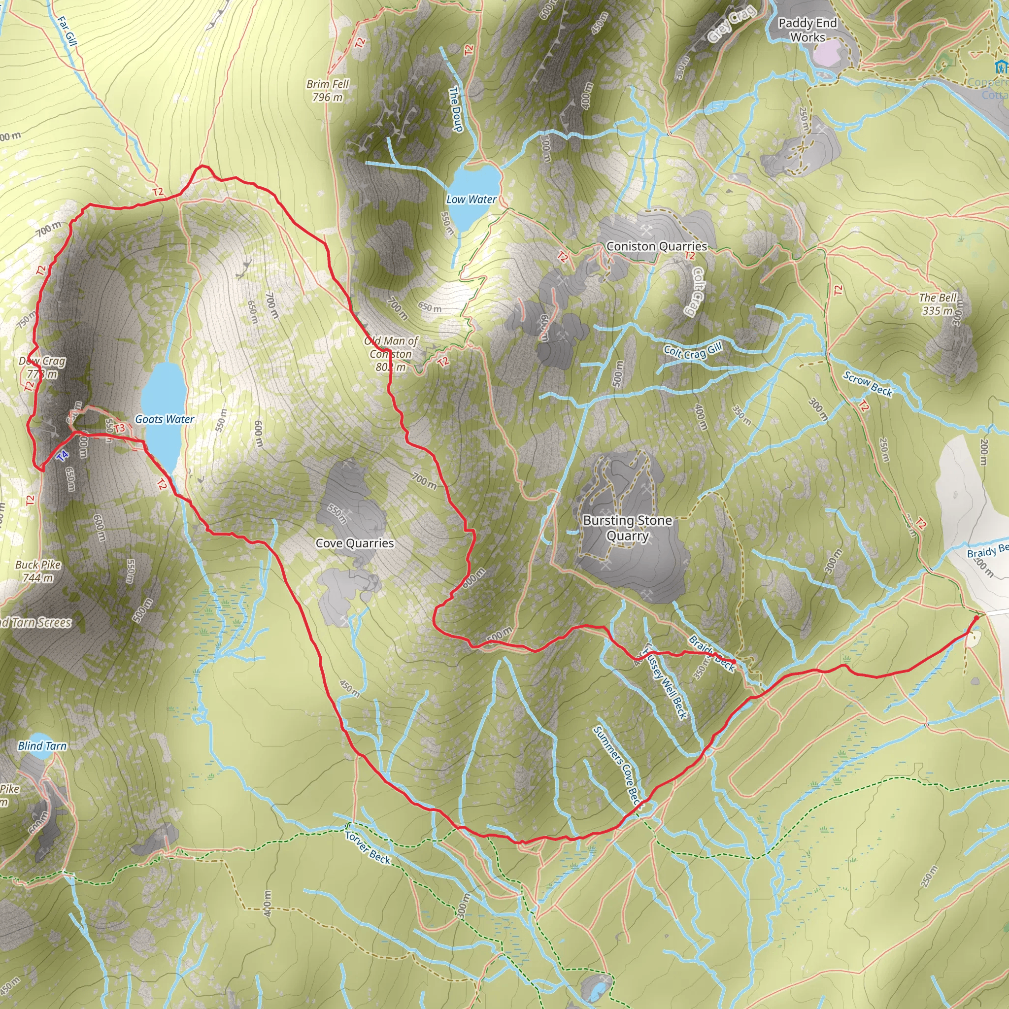 Goat's Water, The Old Man of Coniston and Little Arrow Moor Loop mobile static map