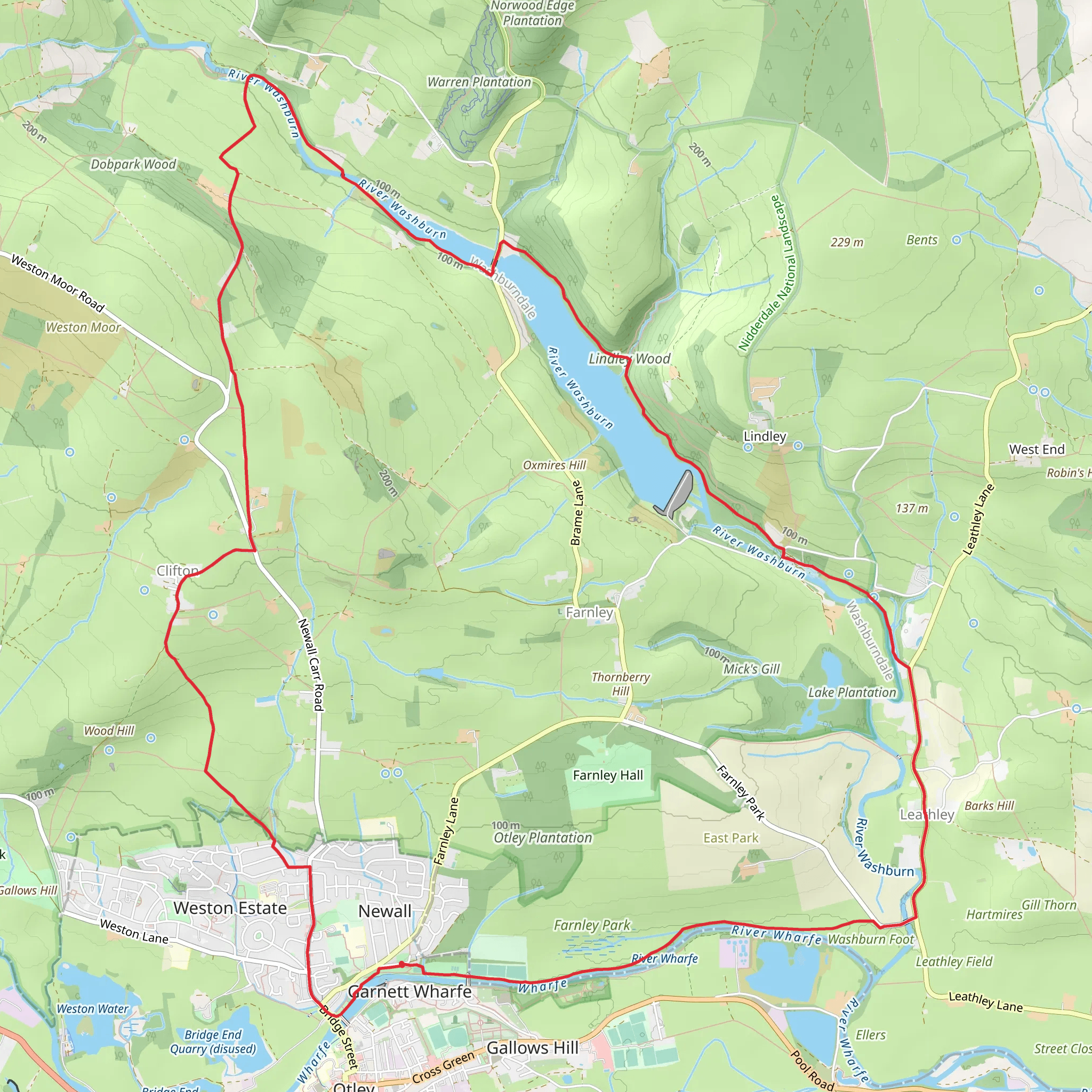Lindley Wood Reservoir and Oatley Loop mobile static map