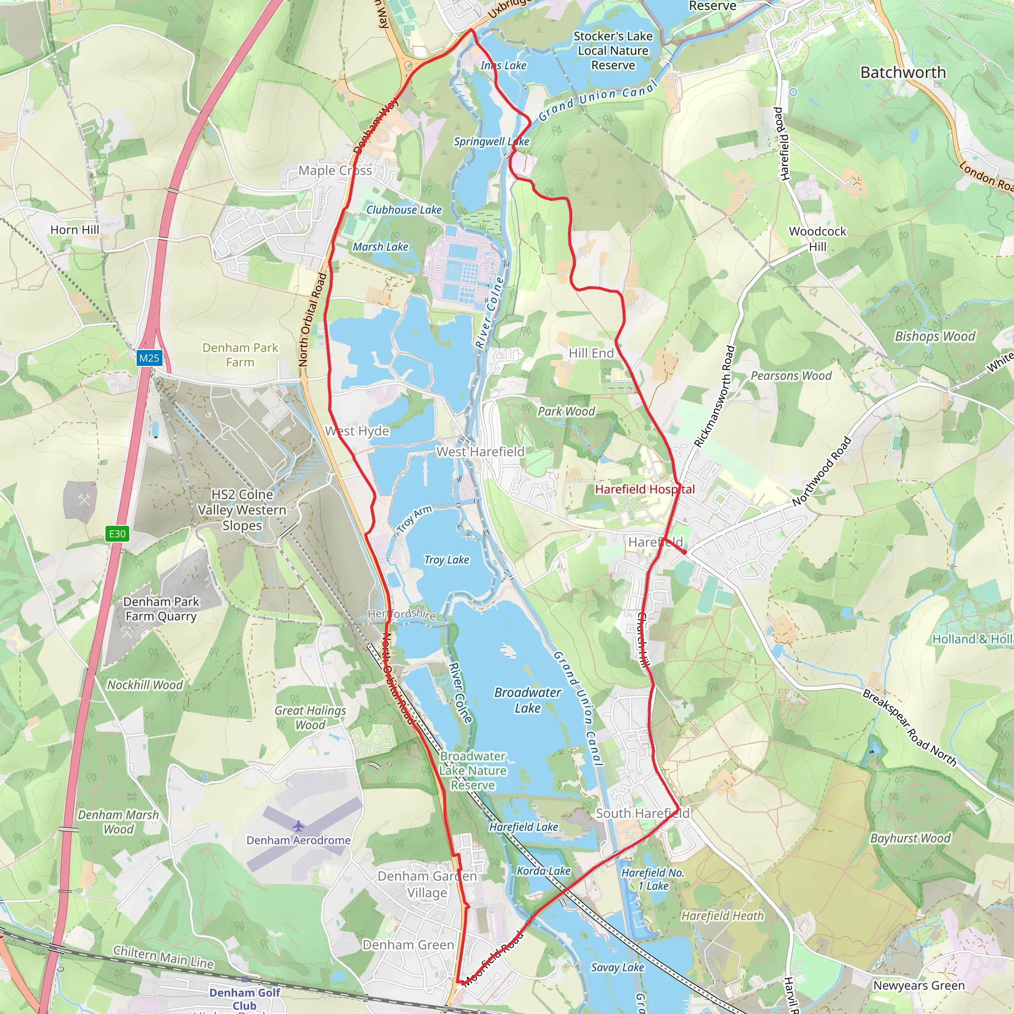 Harefield, Maple Cross and Denham Garden Village Loop mobile static map