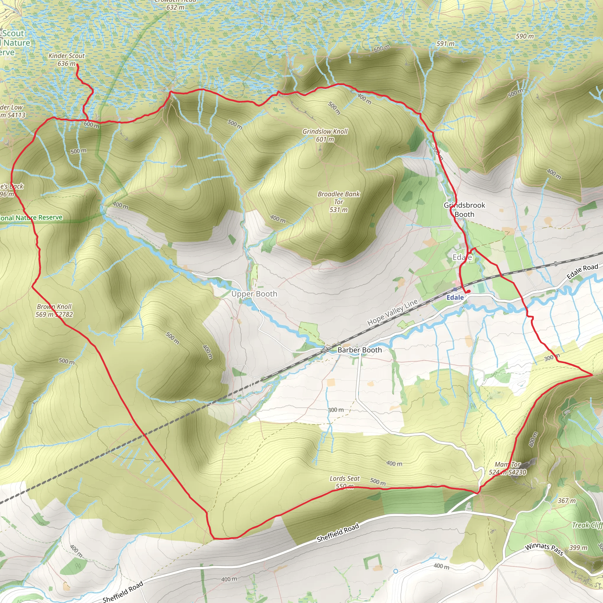 Grindsbrook Clough, Edale Head, Brown Knoll and Mam Tor Loop mobile static map
