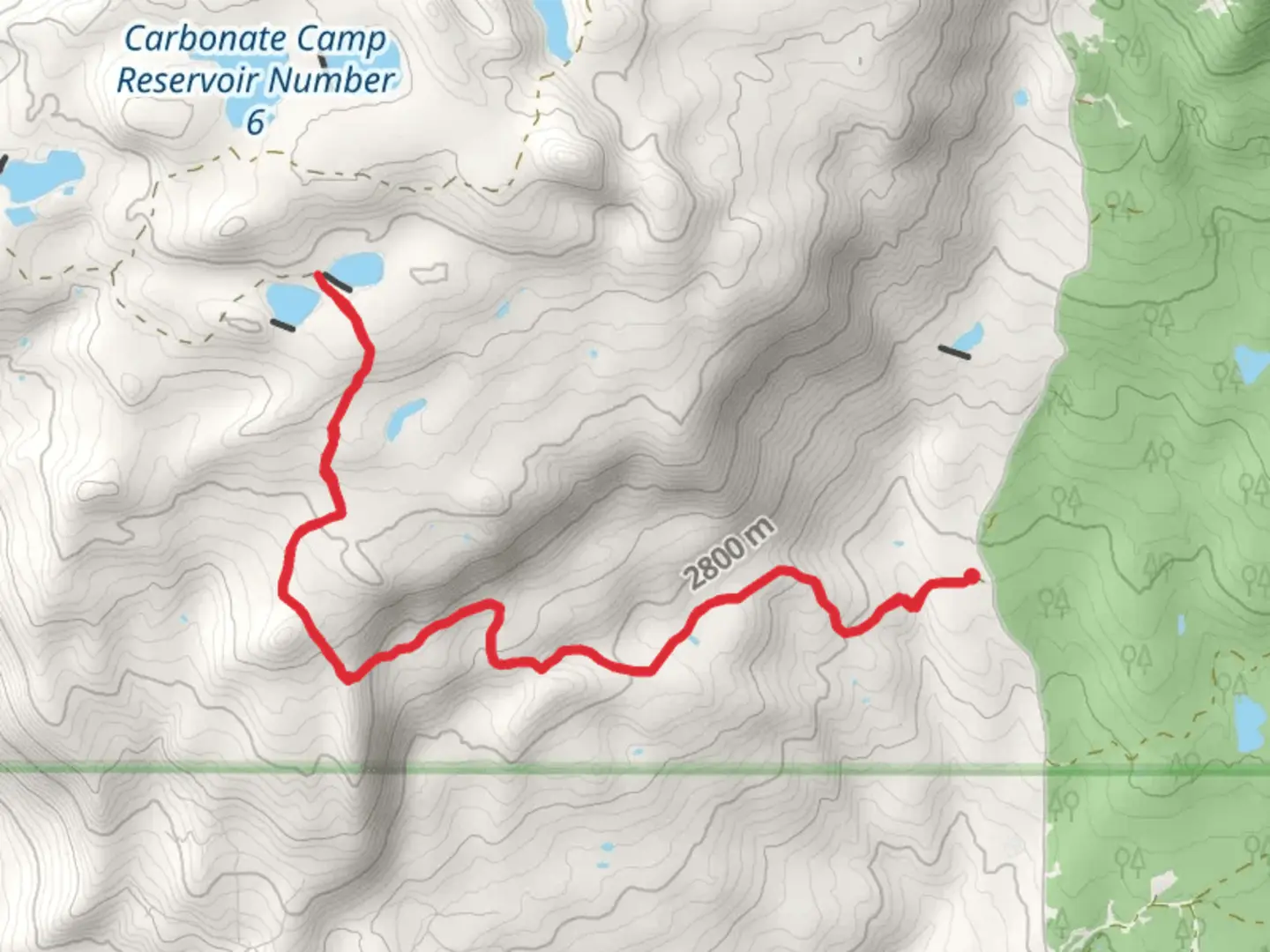 An image depicting the trail Eureka Reservoir Number 1 and 2 via West Green Mountain Trail and its surrounding area.