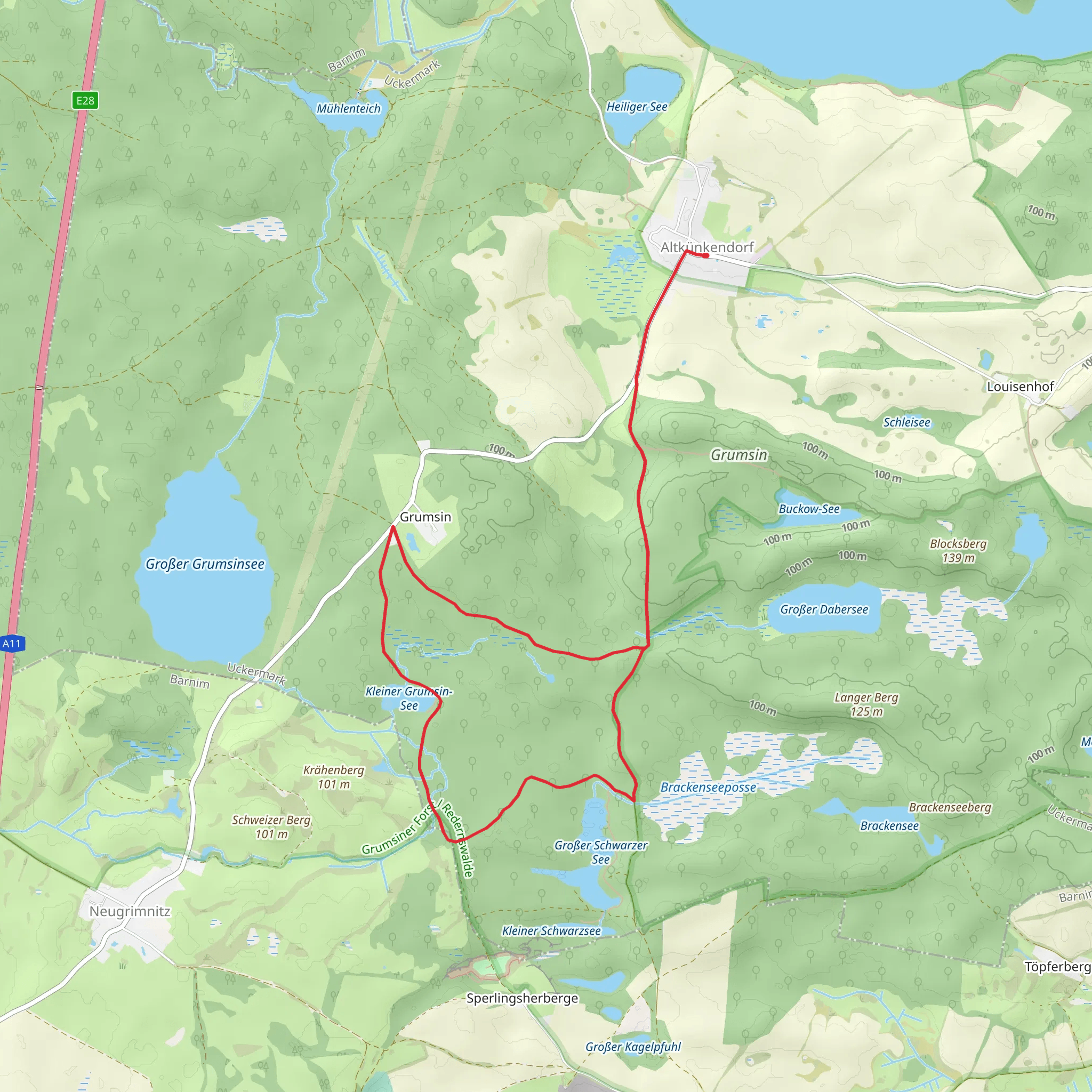 Kleiner Grumsin-See via Gelbes Buchenblatt mobile static map