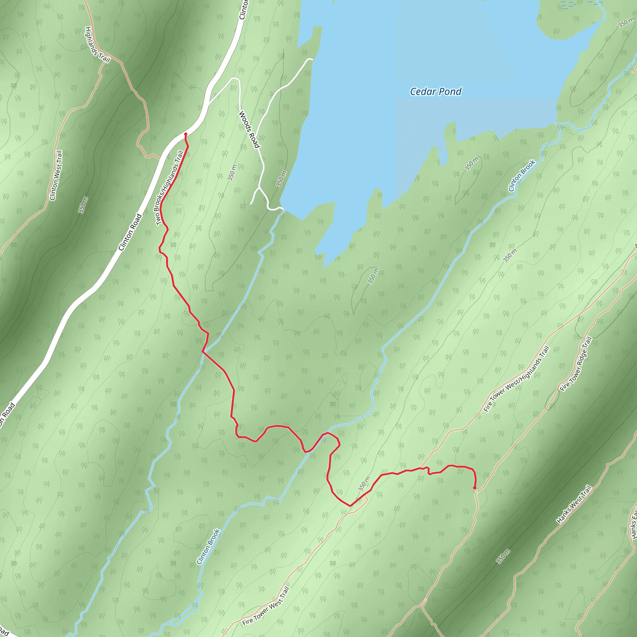 Red-White Trail-Blue Trail from Cedar Pond mobile static map